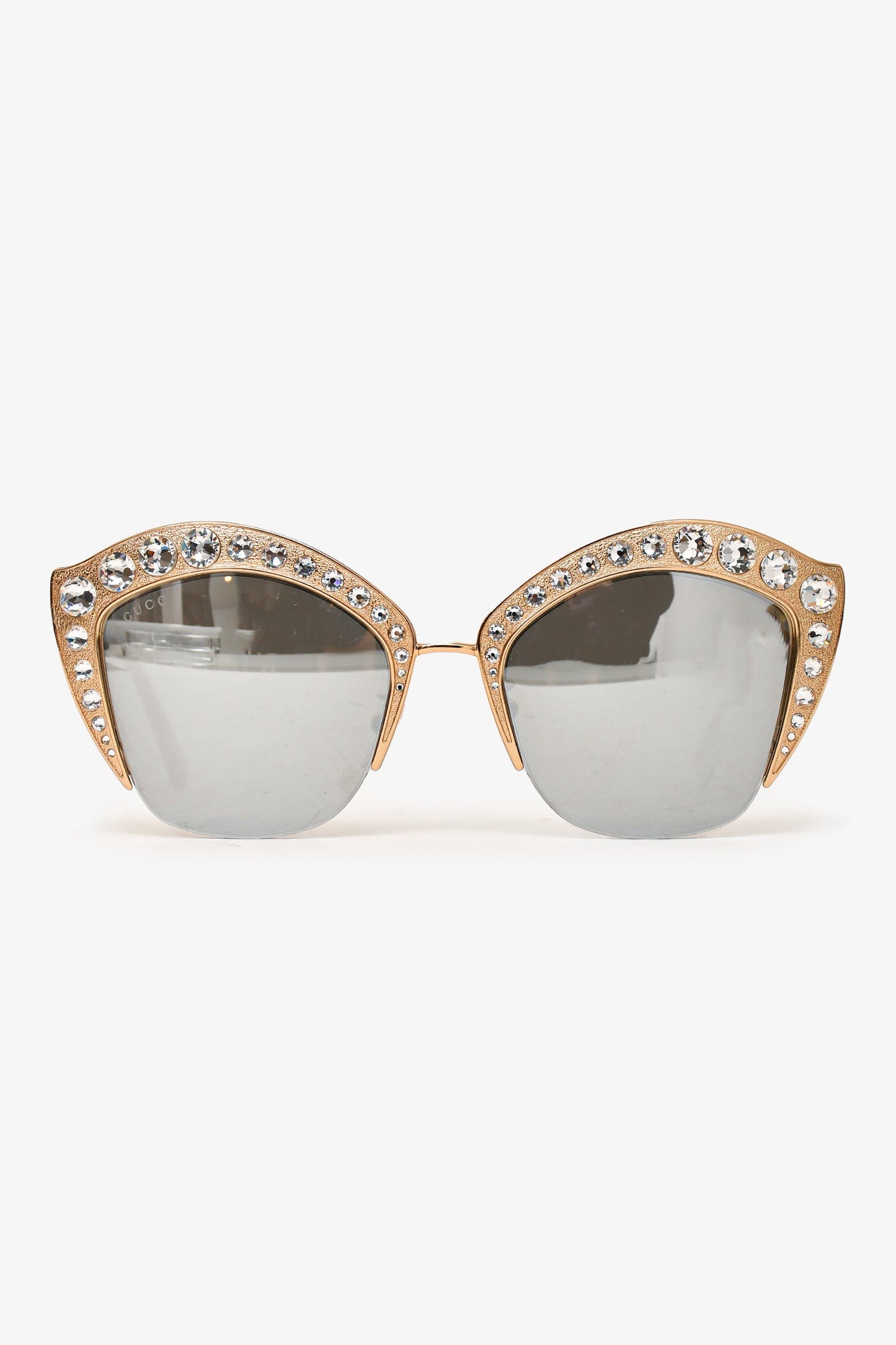 Gucci Gold Tone Metal Crystal Embellished Sunglasses