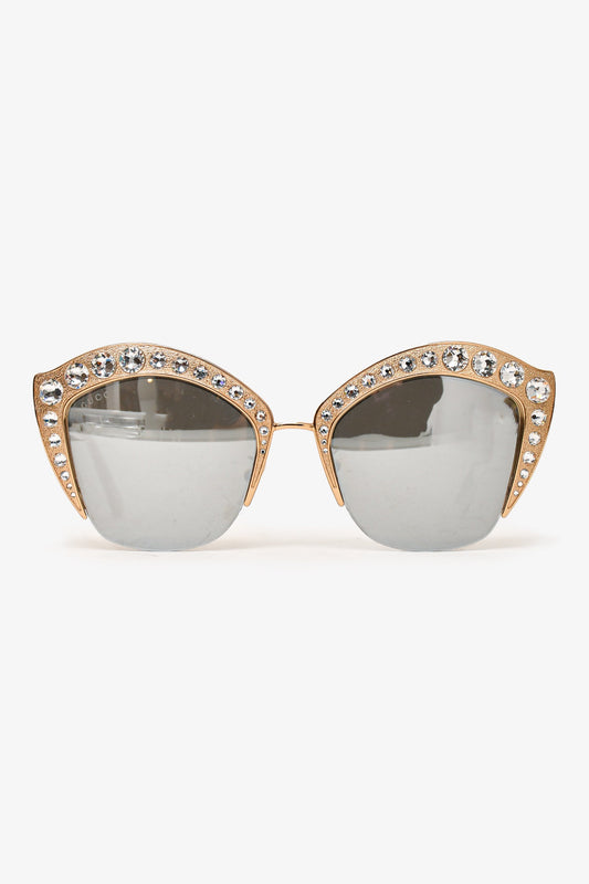 Gucci Gold Tone Metal Crystal Embellished Sunglasses