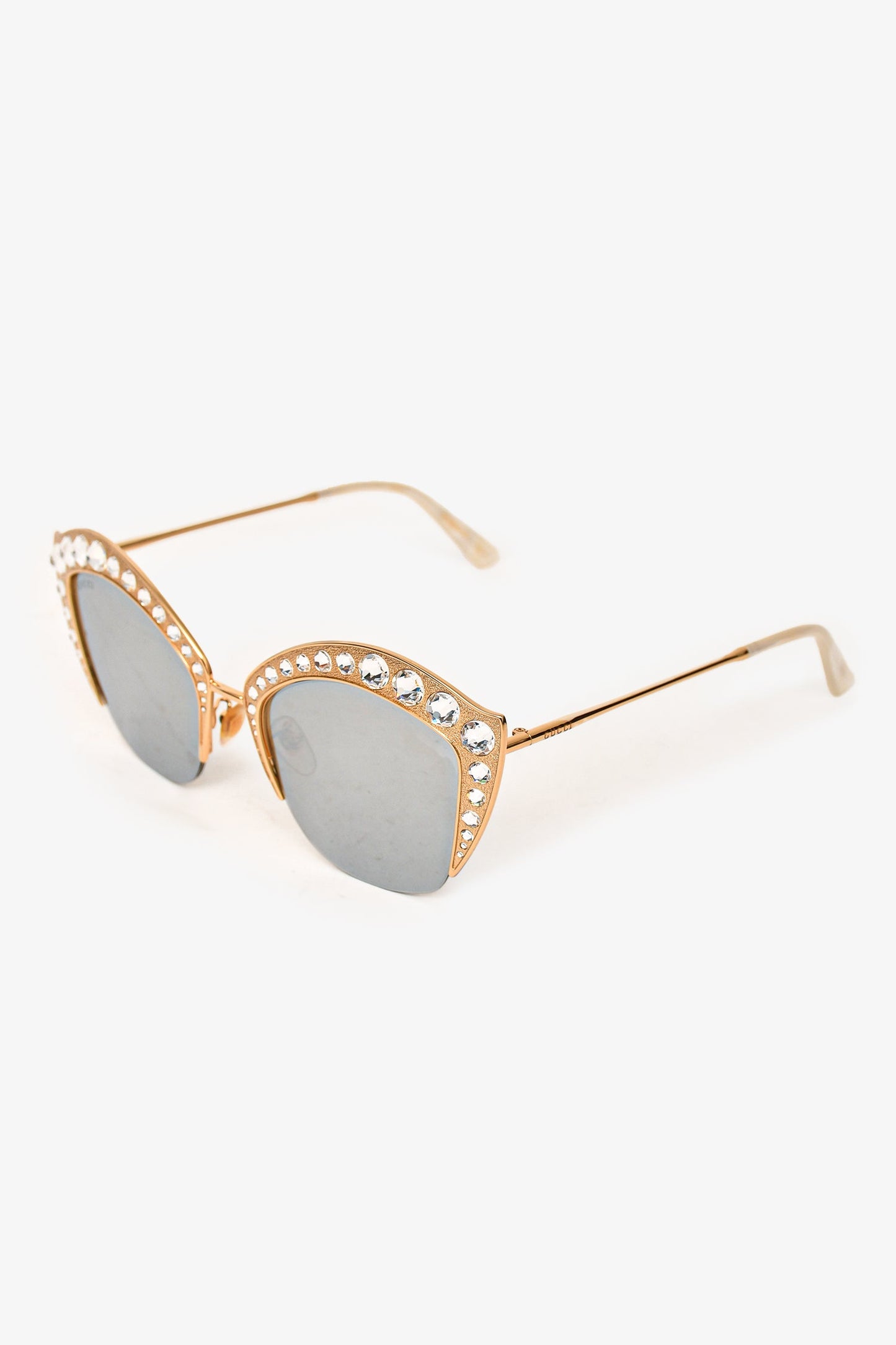 Gucci Gold Tone Metal Crystal Embellished Sunglasses