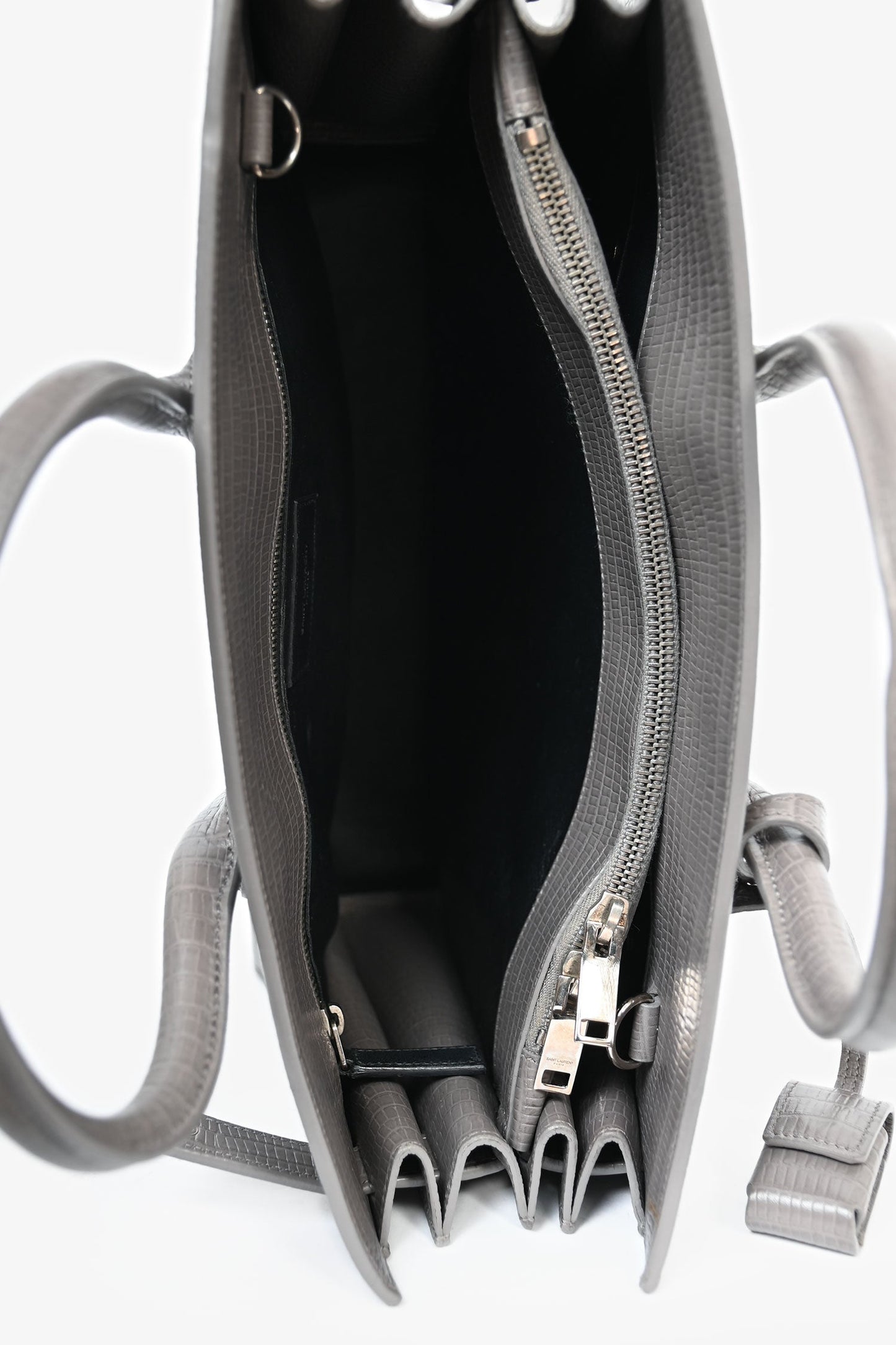 Saint Laurent Grey Croc Embossed Small Sac de Jour Top Handle with Strap