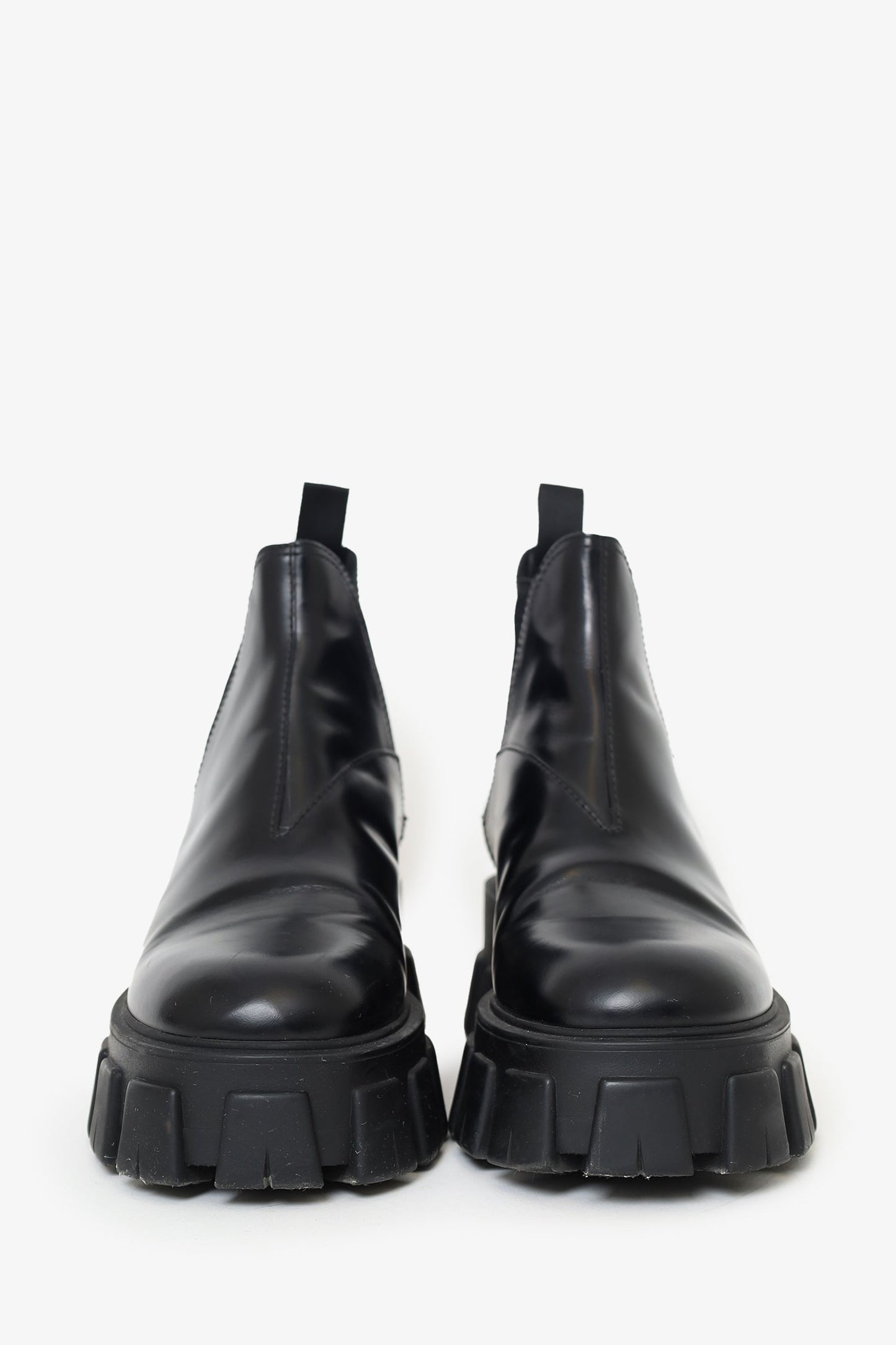 Prada Black Leather Monolith Lug Sole Chelsea Boots Size 38