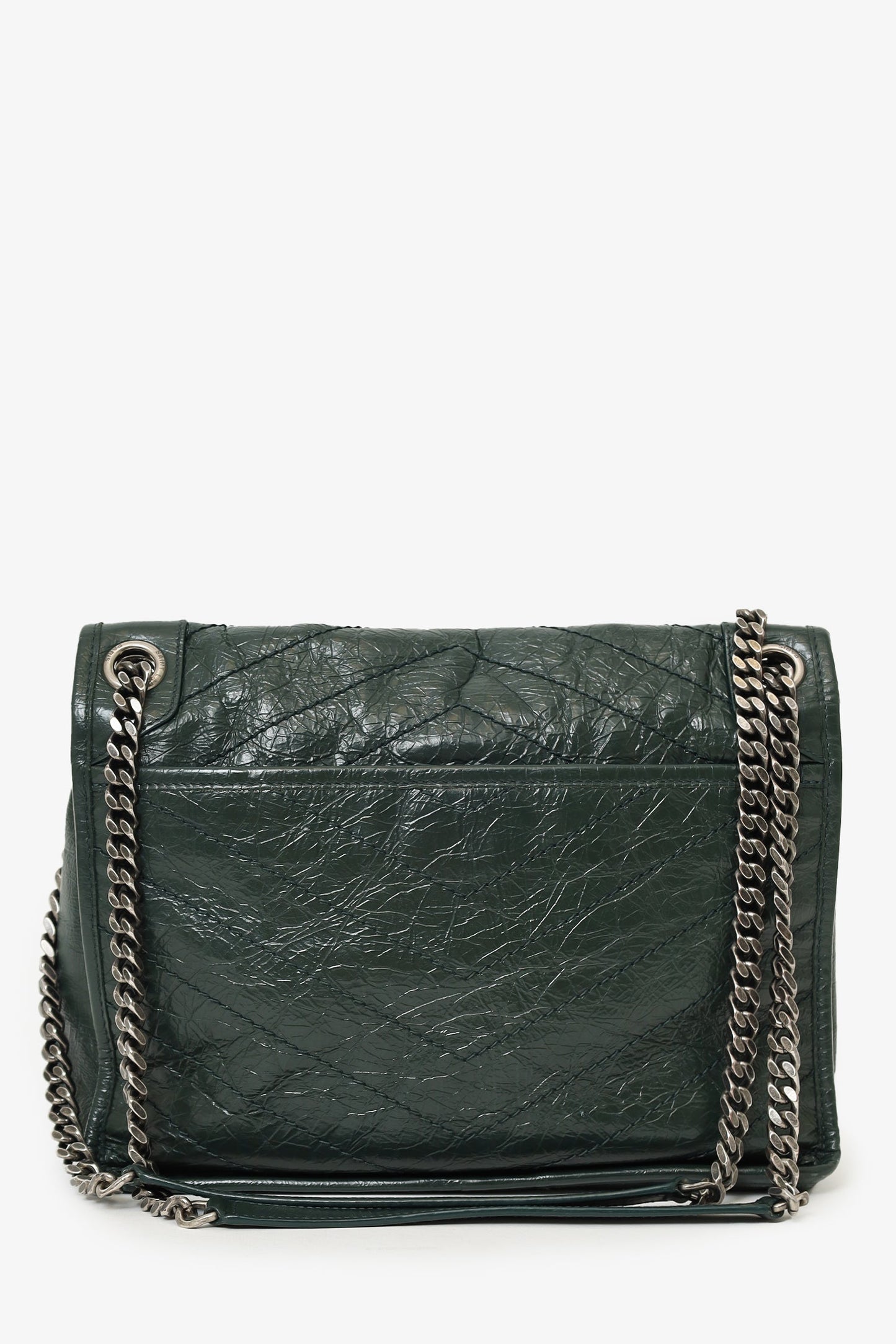 Saint Laurent Dark Green Crinkle Leather Niki Shoulder Bag
