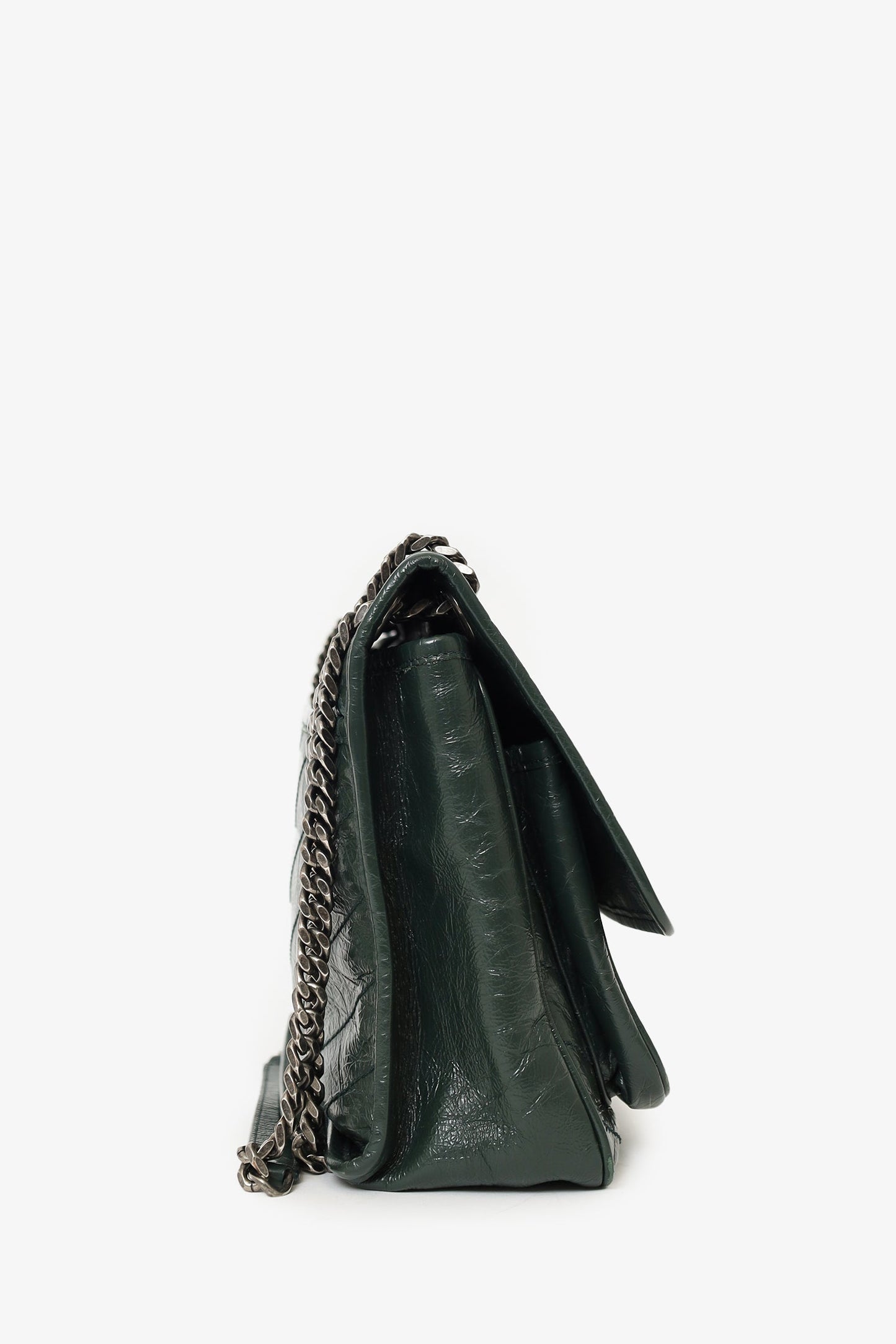 Saint Laurent Dark Green Crinkle Leather Niki Shoulder Bag