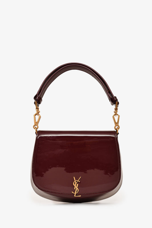 Saint Laurent Burgundy Patent Leather Voltaire Top Handle Bag