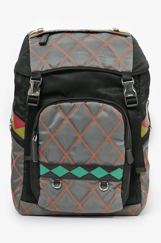 Prada 2017 S/S Runway Grey/Multi Nylon Contrast Stitch Backpack