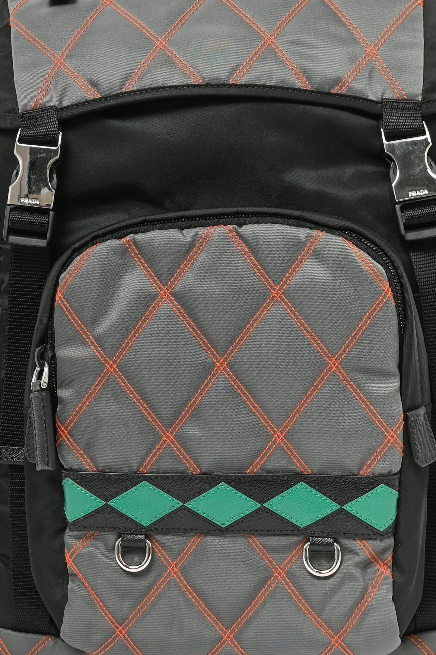 Prada 2017 S/S Runway Grey/Multi Nylon Contrast Stitch Backpack