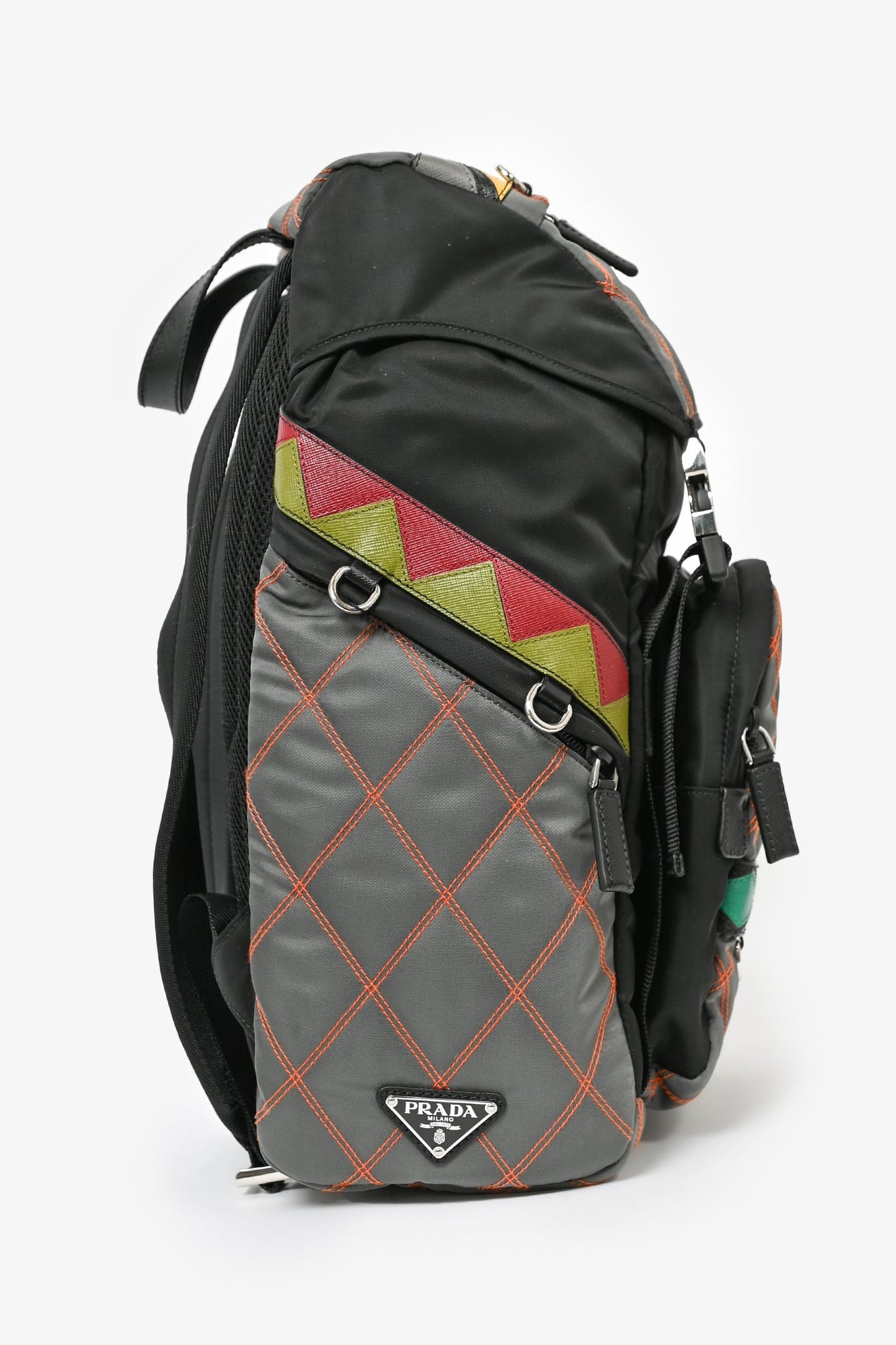 Prada 2017 S/S Runway Grey/Multi Nylon Contrast Stitch Backpack