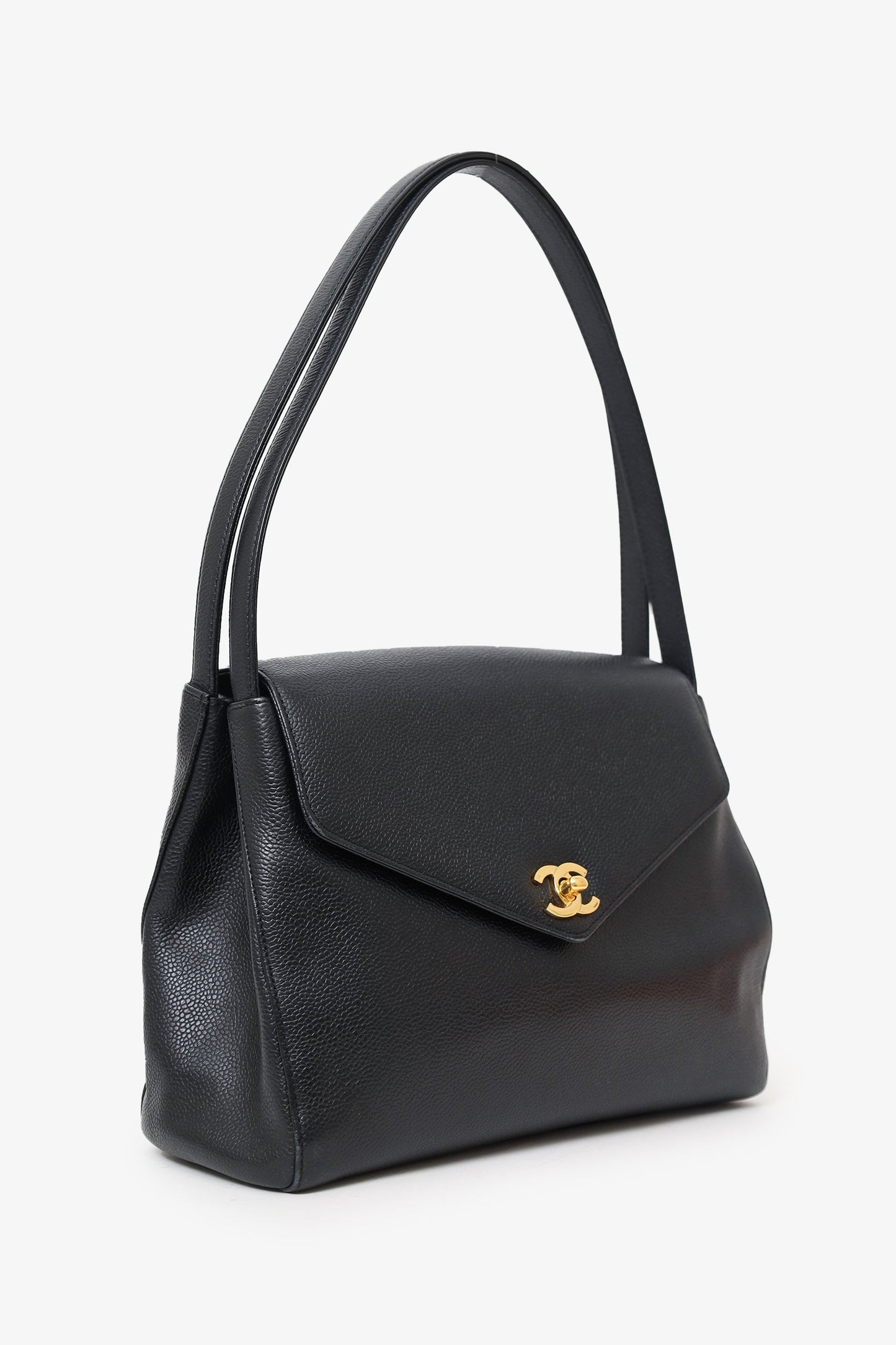 Chanel™ 1997-99 Black Caviar CC Turnlock Envelope Shoulder Bag