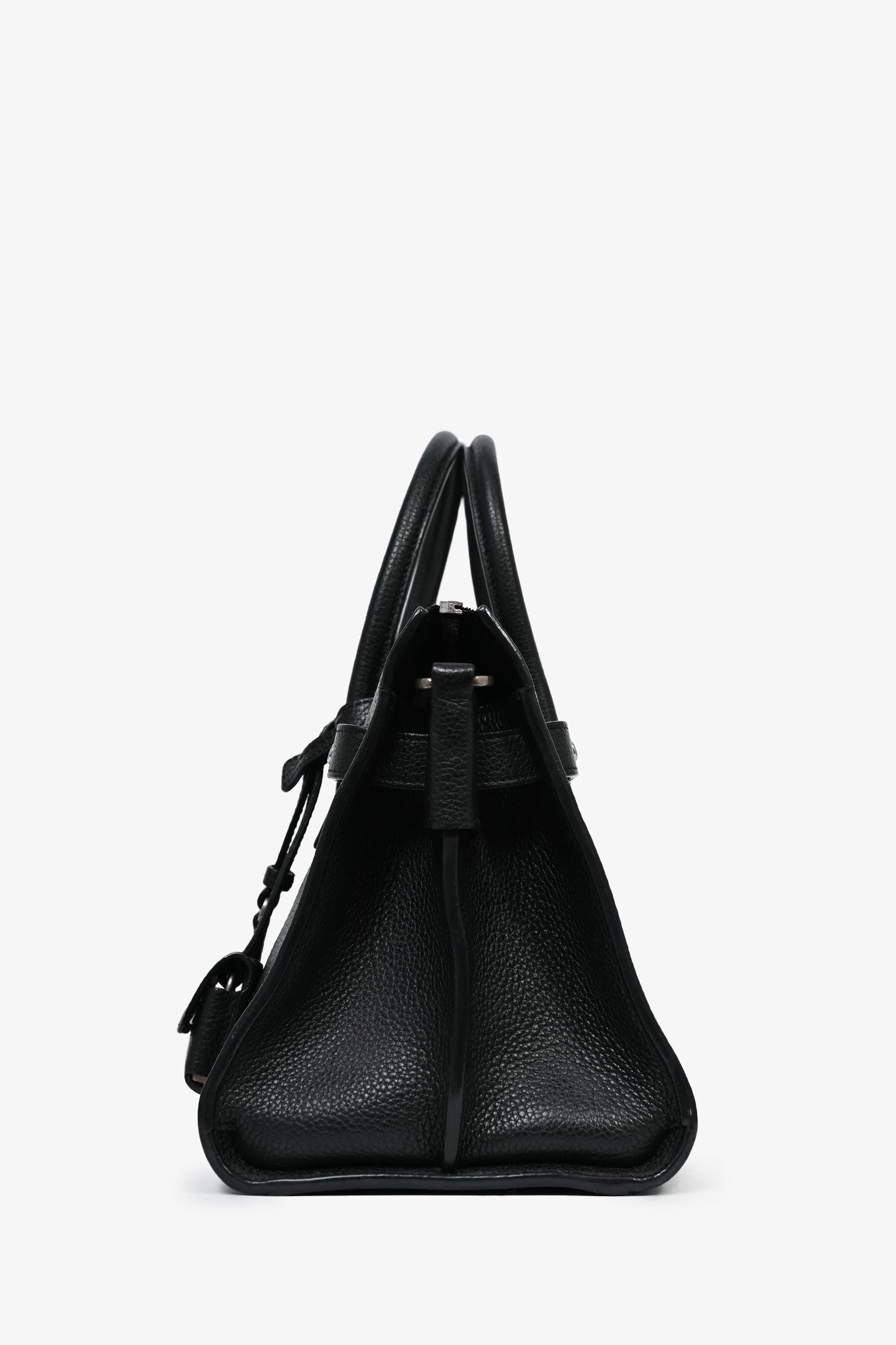 Saint Laurent Black Grained Leather Small 'Sac de Jour' Top Handle Bag with Strap