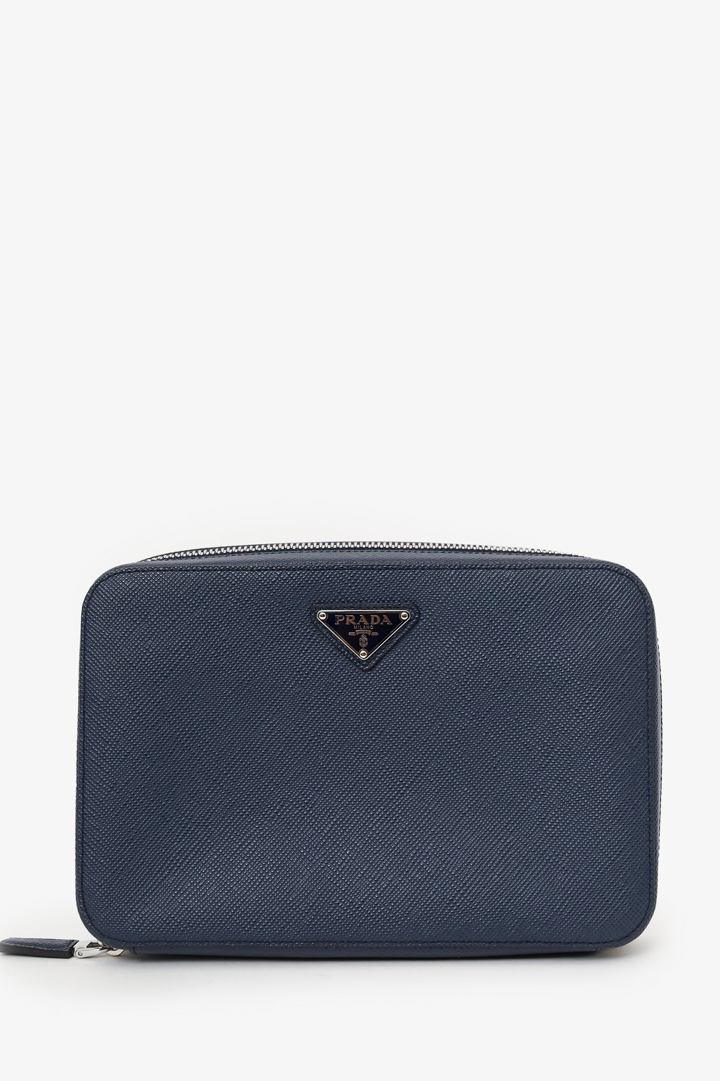 Prada 2021/2 Navy Saffiano Leather Zip Around Clutch Mens
