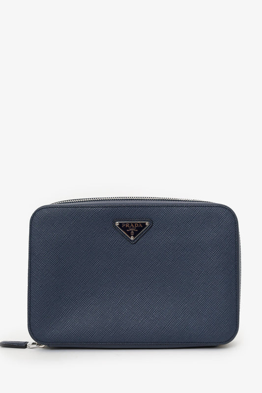 Prada 2021/2 Navy Saffiano Leather Zip Around Clutch Mens