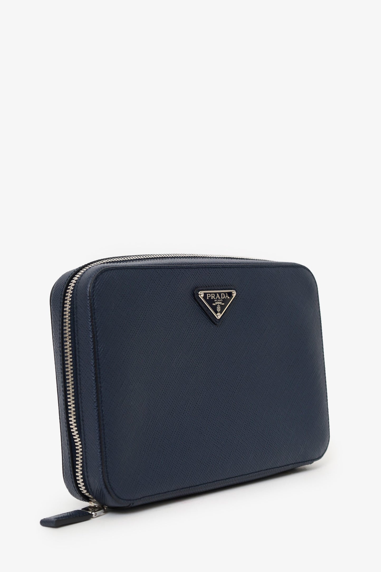 Prada 2021/2 Navy Saffiano Leather Zip Around Clutch Mens