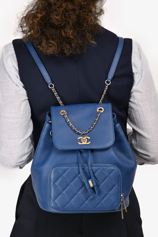 Chanel™ 2017 Blue Caviar Leather Business Affinity GHW Backpack