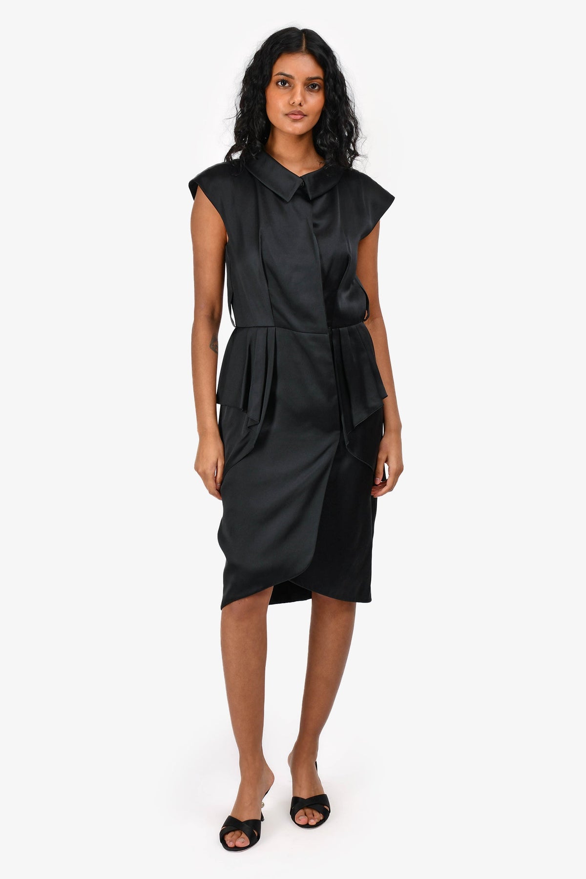 Chanel™ 2004 Black Silk Sleeveless Collared Button Down Dress Size 38