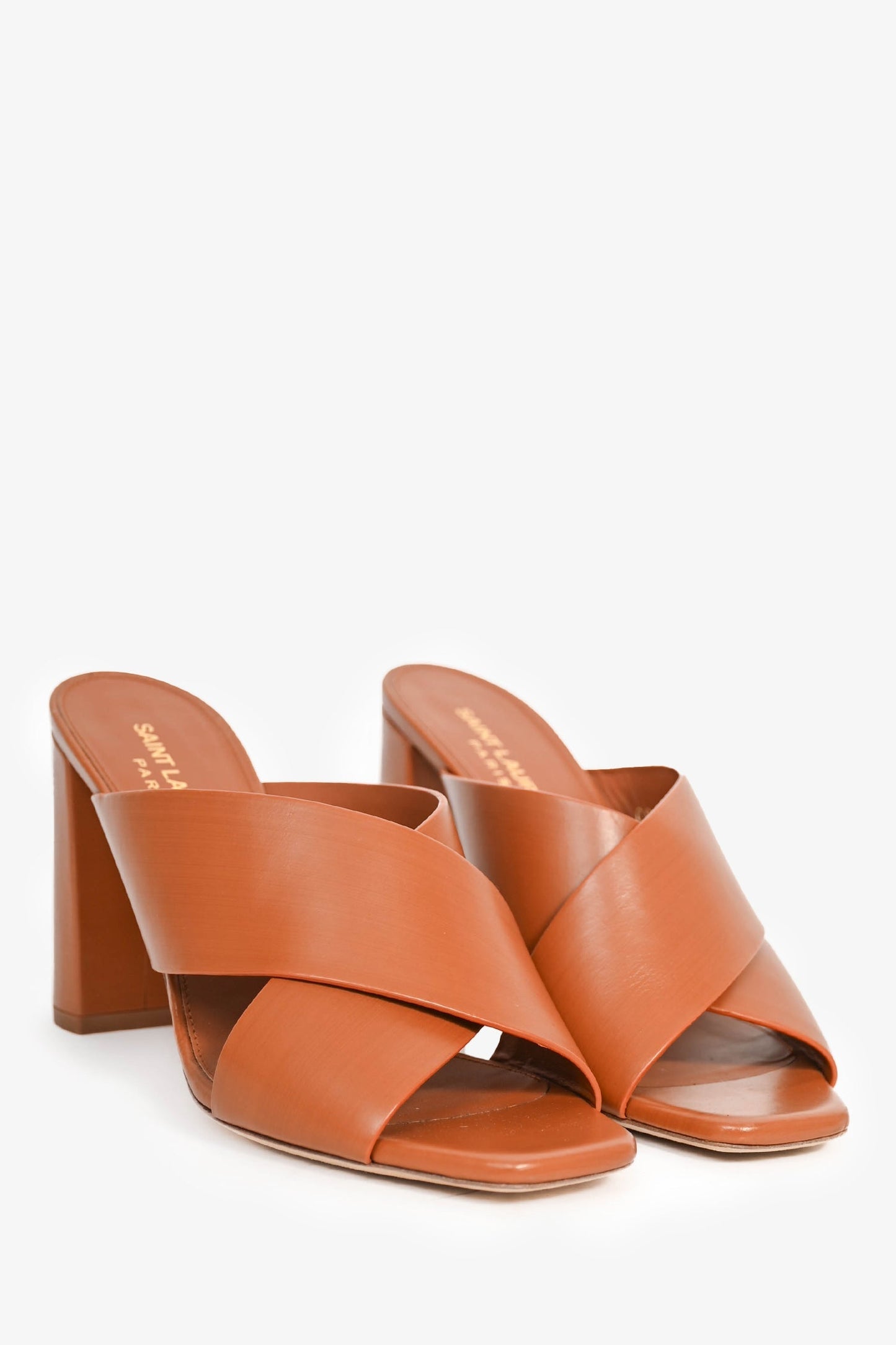 Saint Laurent Brown Leather 'Lou Lou Cross' Mules Size 37