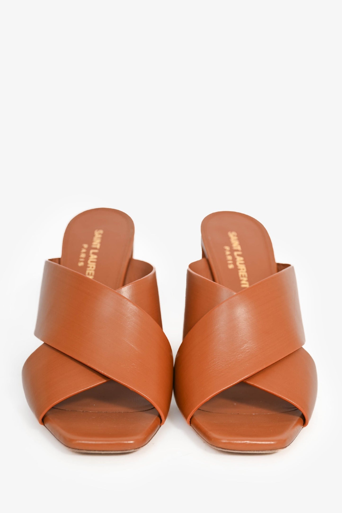 Saint Laurent Brown Leather 'Lou Lou Cross' Mules Size 37