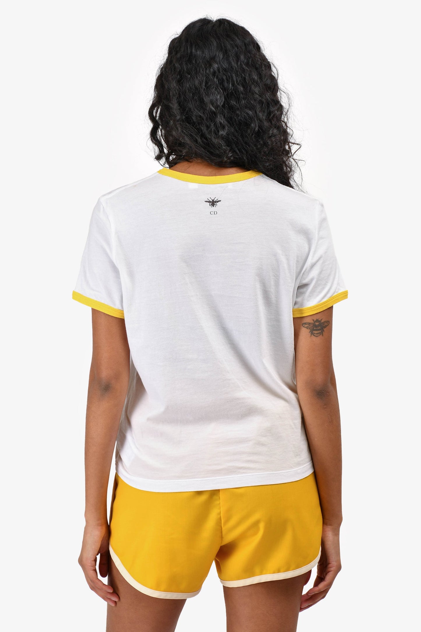 Christian Dior White/Yellow Tiger Printed Short Sleeve T-Shirt Size S