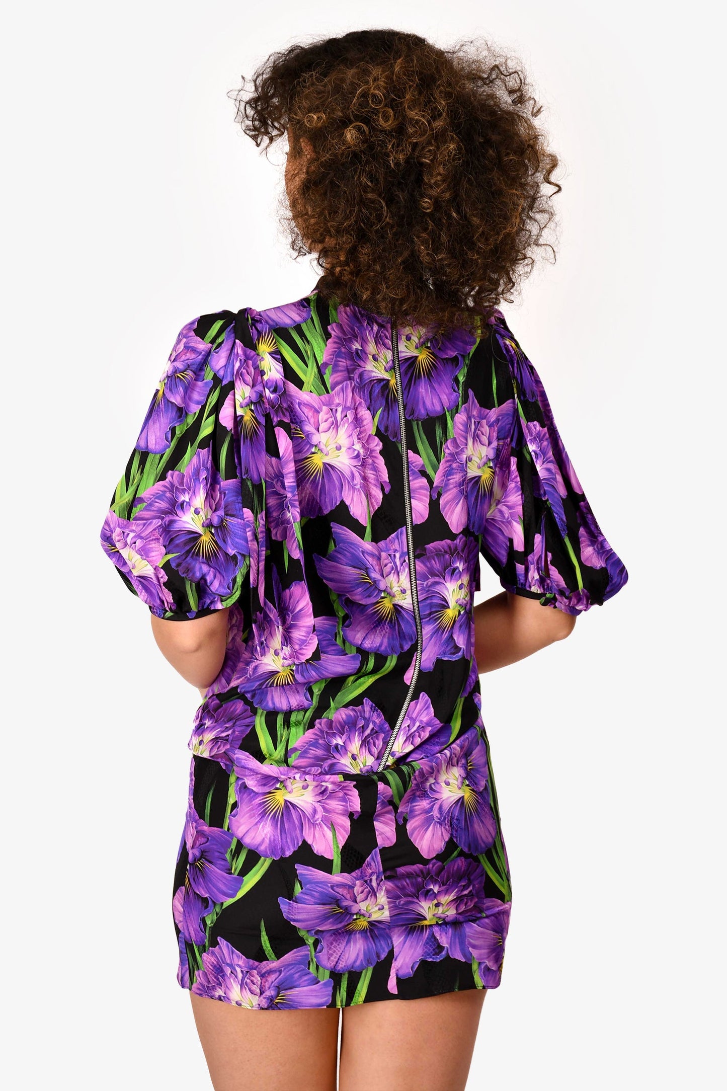 Gucci 2016 Purple/Black Silk Floral Printed Short Sleeve Mini Dress Size 36