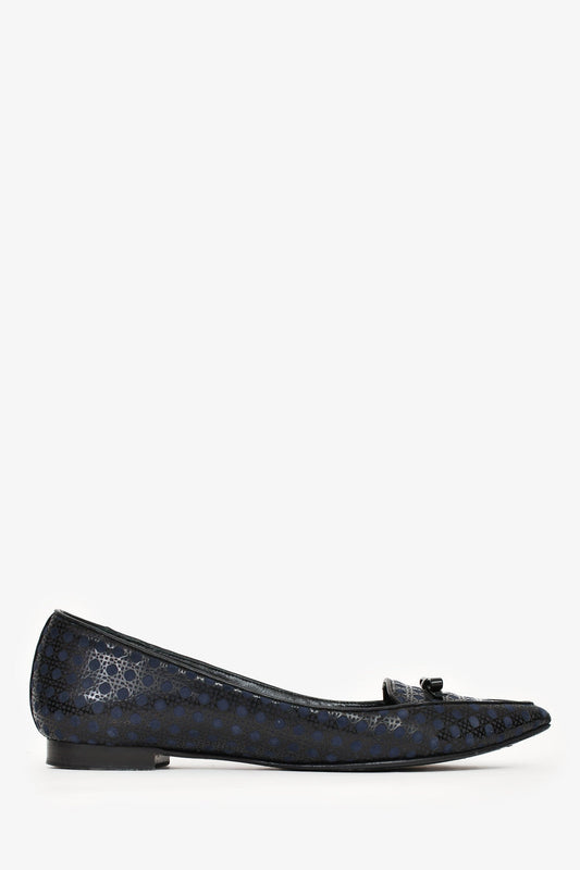 Christian Dior Navy/Black Leather Cannage Pattern Flats Size 39