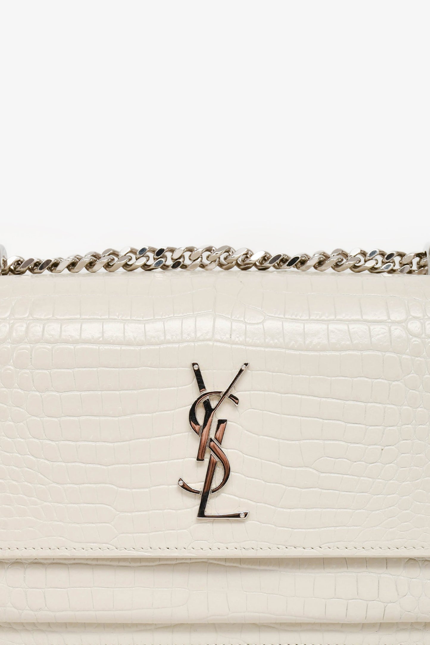 Saint Laurent 2022 Grey Croc Embossed Leather Medium Sunset Shoulder Bag