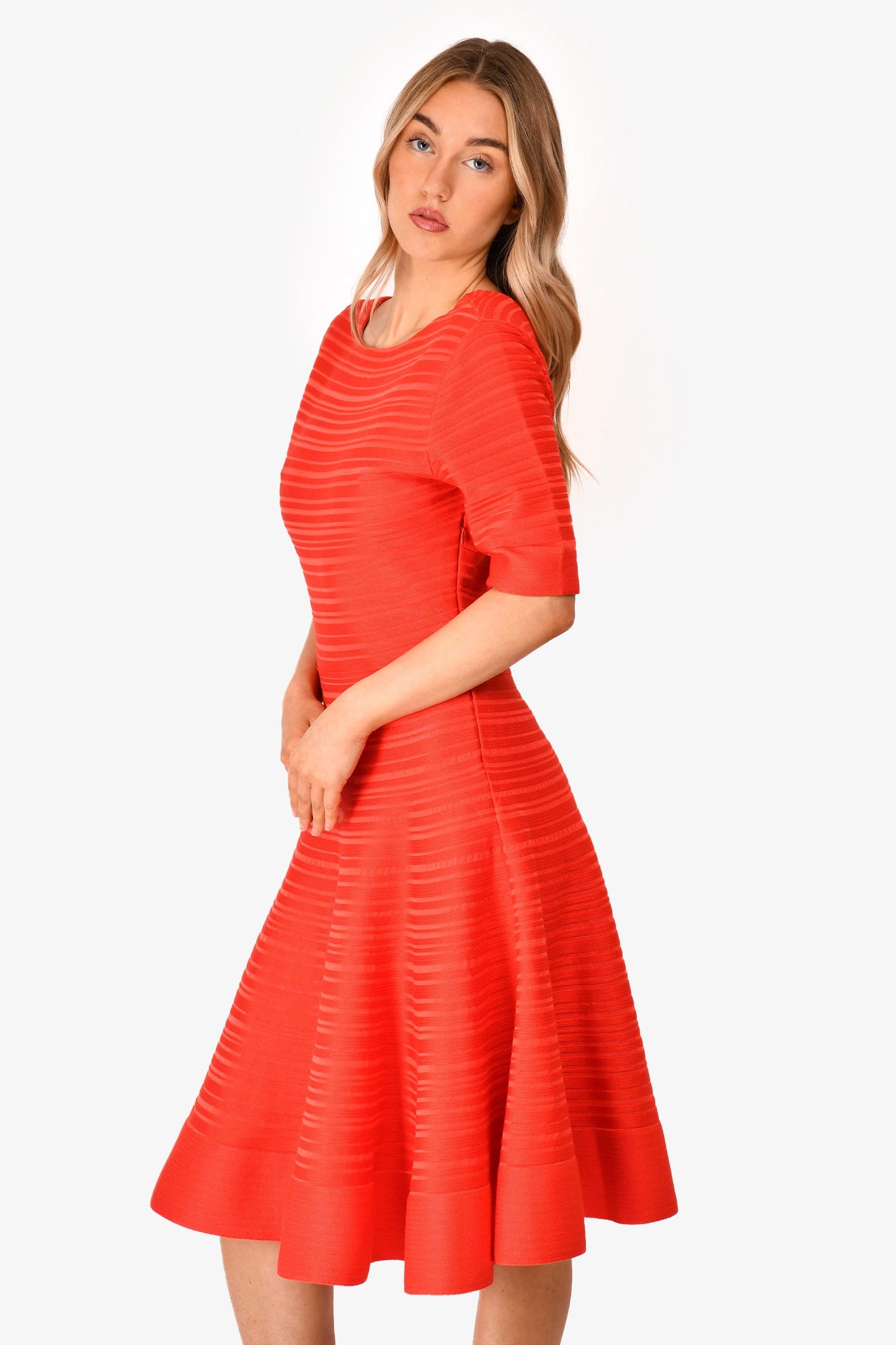Christian Dior Red Silk Textured Midi Dress Size 6