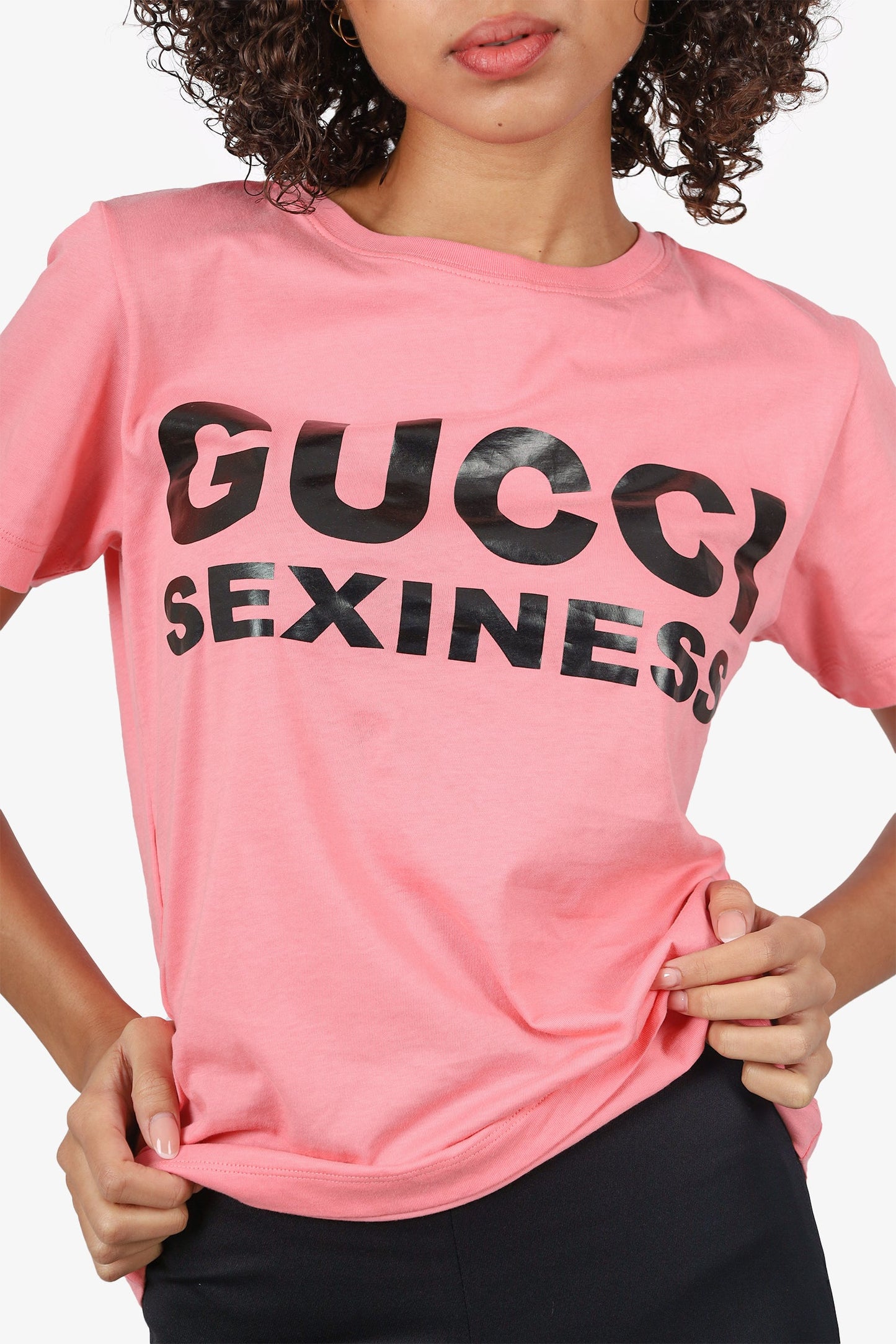 Gucci Pink 'GUCCI Sexiness' Print T-shirt Size S