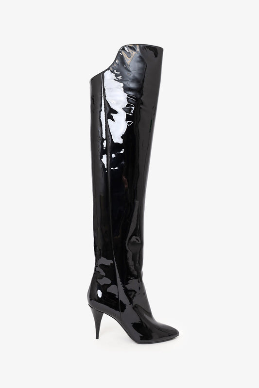 Saint Laurent Black Patent Knee High Boots Size 37.5