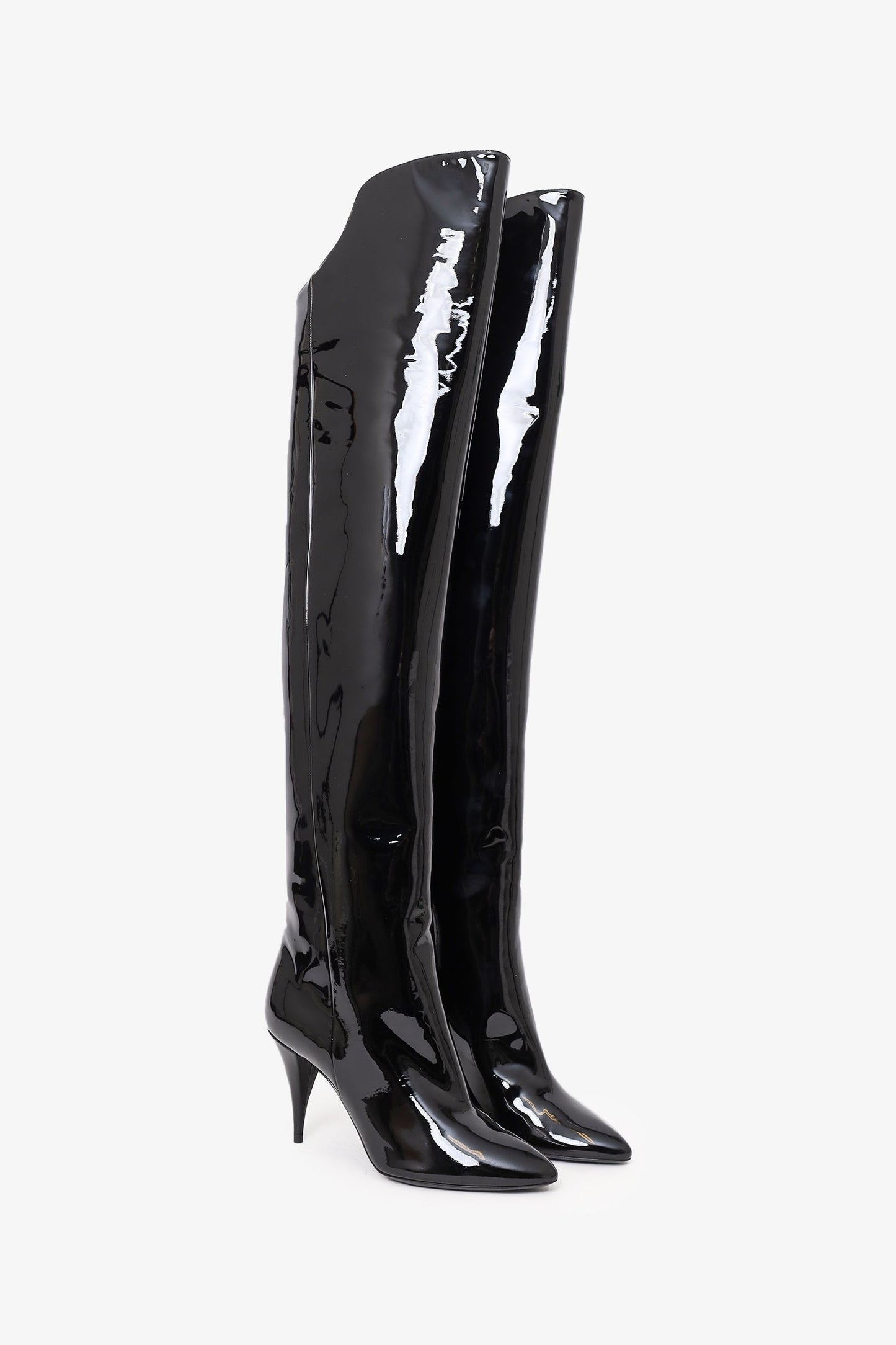 Saint Laurent Black Patent Knee High Boots Size 37.5