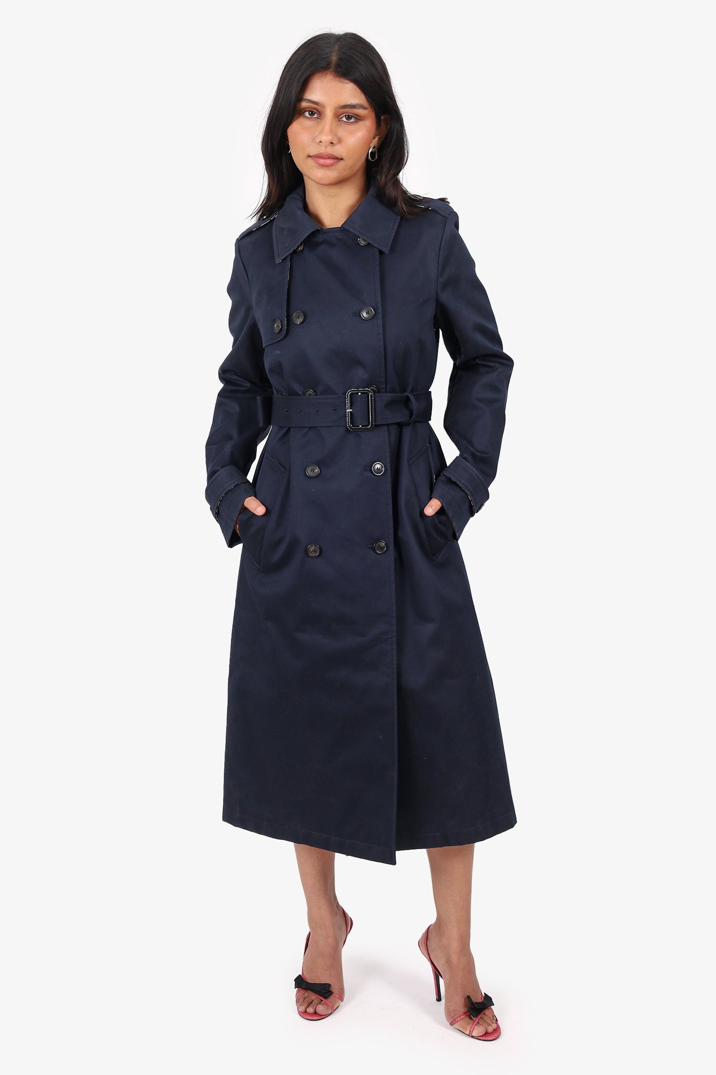 Christian Dior Navy Double Breasted Trench Coat Size 2 US