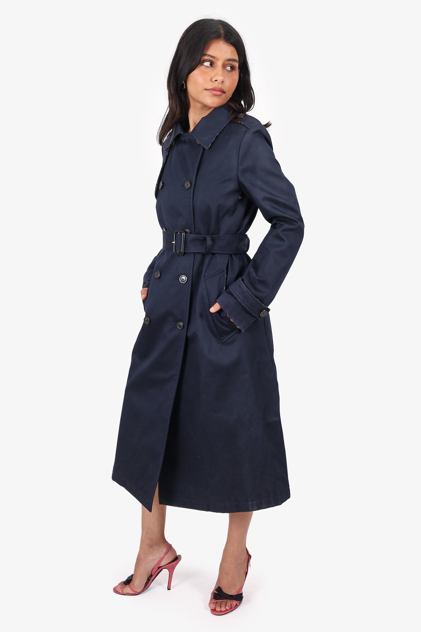 Christian Dior Navy Double Breasted Trench Coat Size 2 US