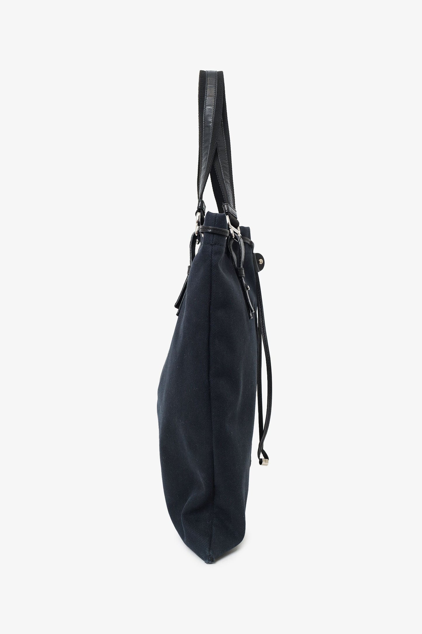 Saint Laurent Paris Black Canvas/Velvet Drawstring Kahala Tote