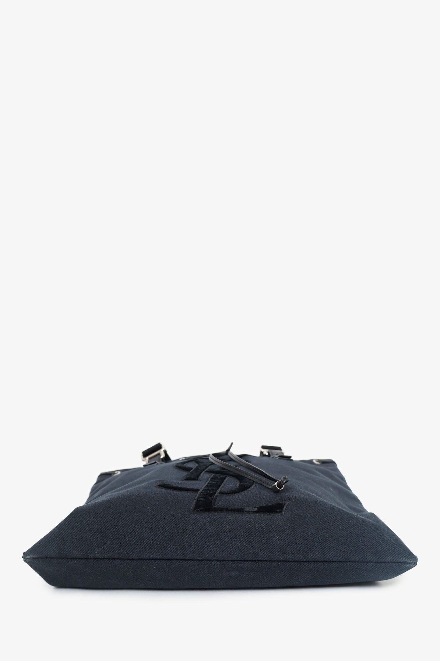 Saint Laurent Paris Black Canvas/Velvet Drawstring Kahala Tote