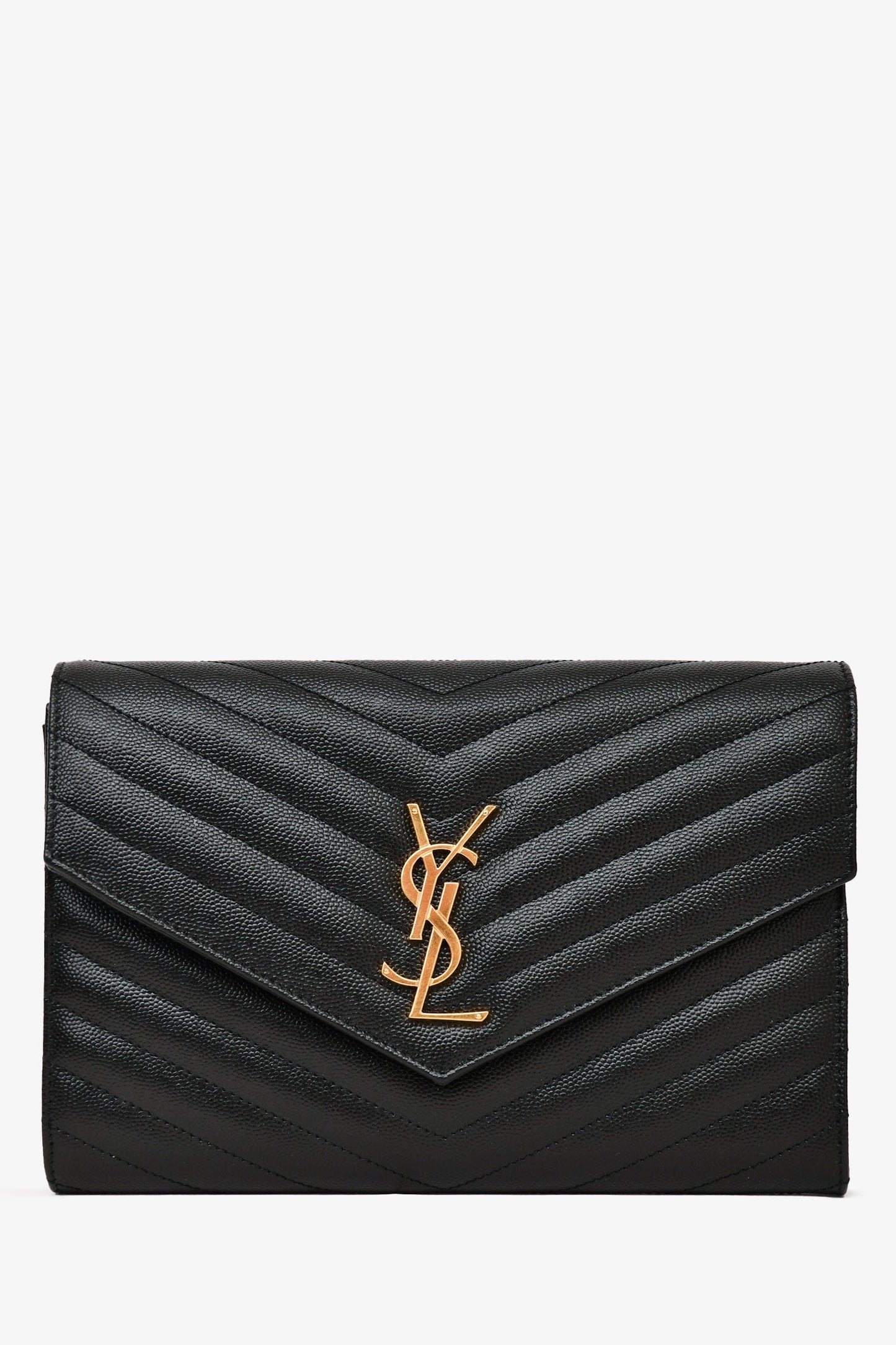 Saint Laurent 2022 Black Leather Chevron Quilted Cassandra Clutch