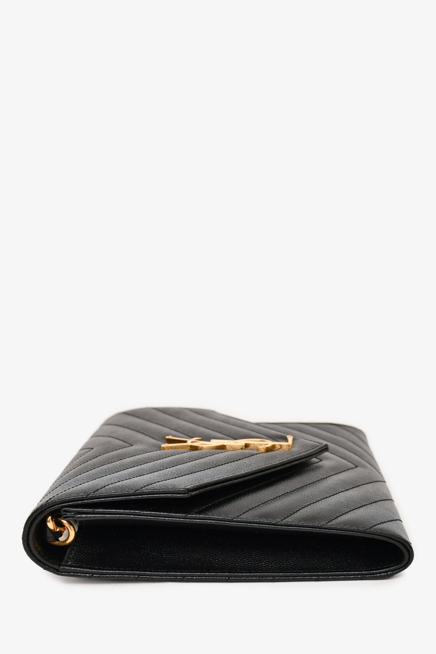 Saint Laurent 2022 Black Leather Chevron Quilted Cassandra Clutch