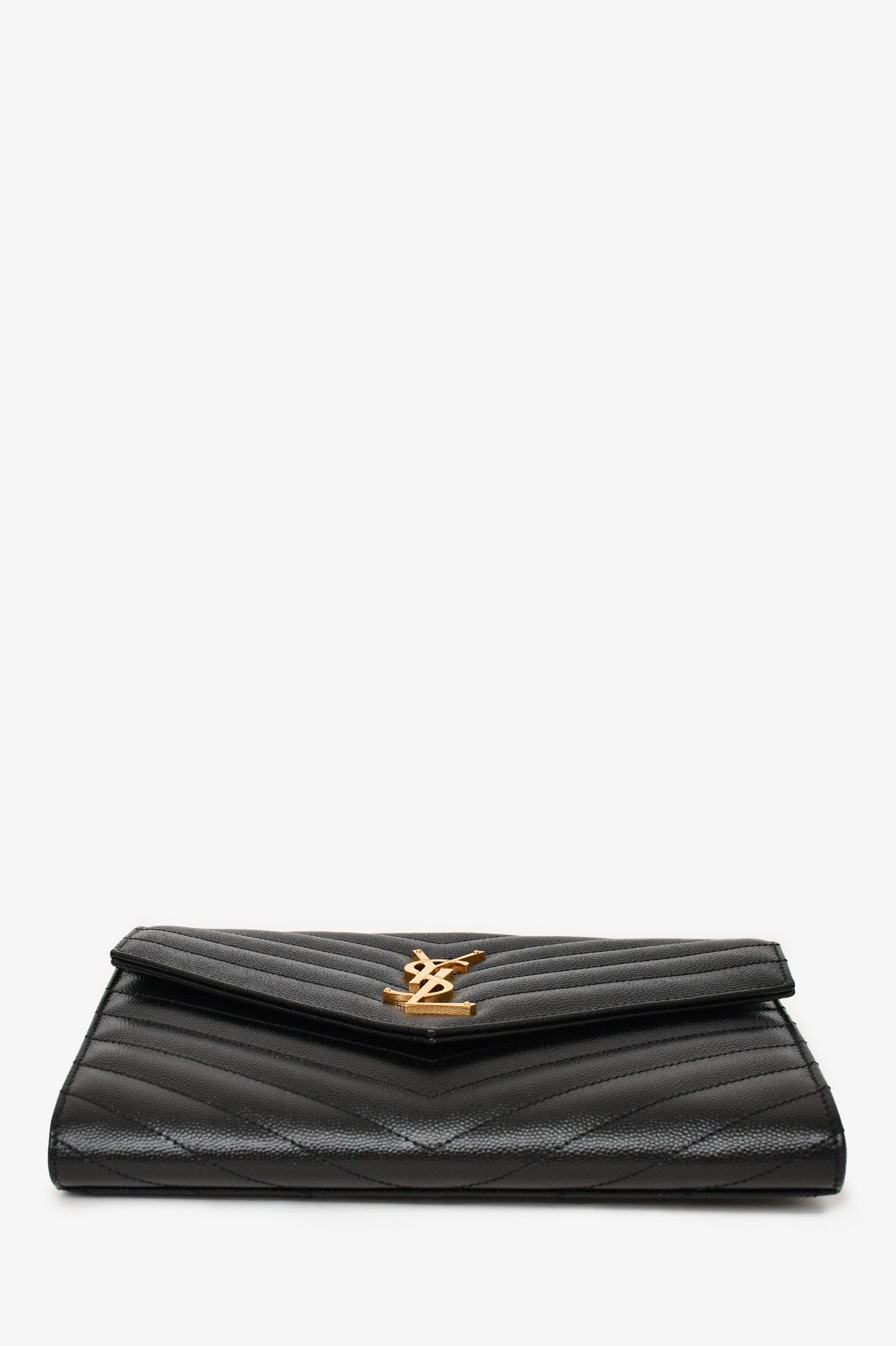 Saint Laurent 2022 Black Leather Chevron Quilted Cassandra Clutch