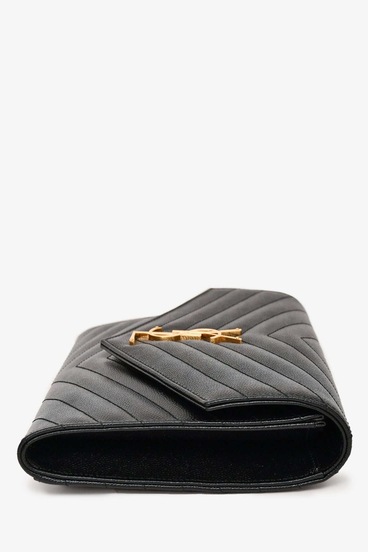 Saint Laurent 2022 Black Leather Chevron Quilted Cassandra Clutch