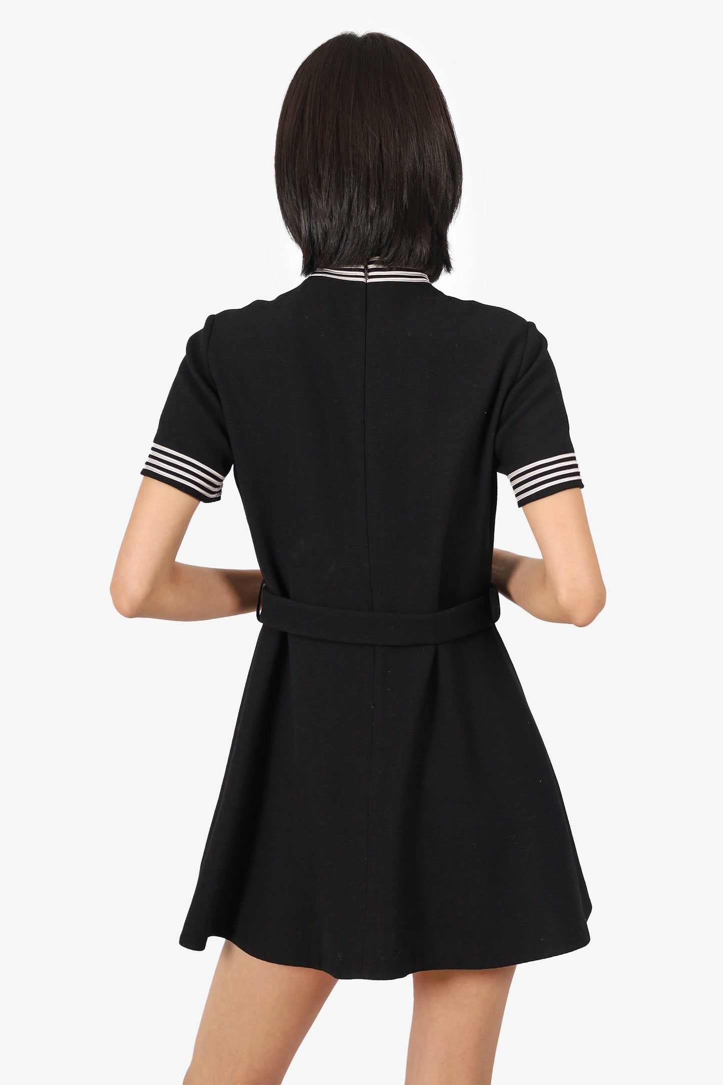 Gucci Black Wool Collared G Belted A-Line Mini Dress Size 42