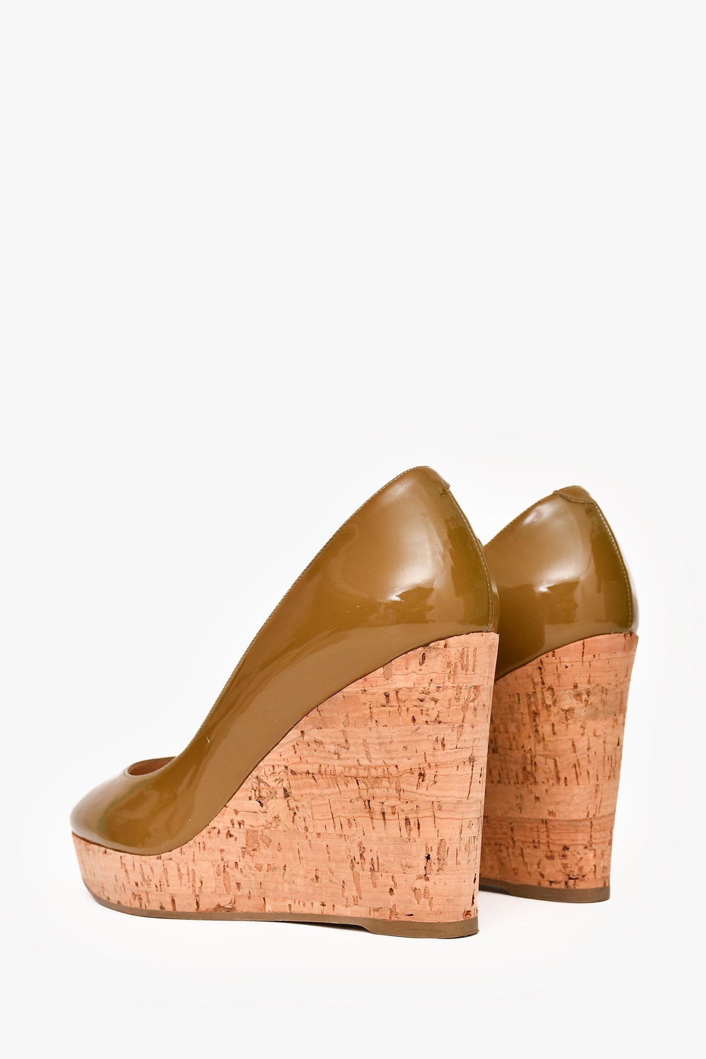 Saint Laurent Khaki Green Patent Leather Wedge Heels Size 37