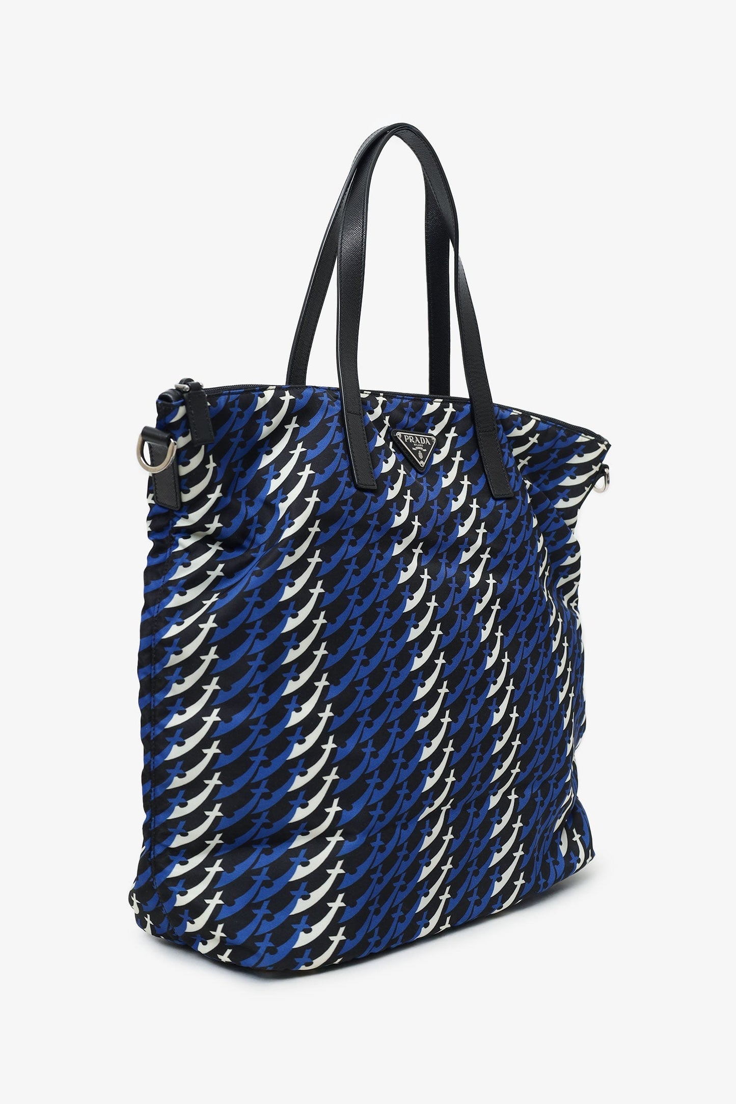 Prada Blue/Black/White Tessuto Stampato Tote with Strap