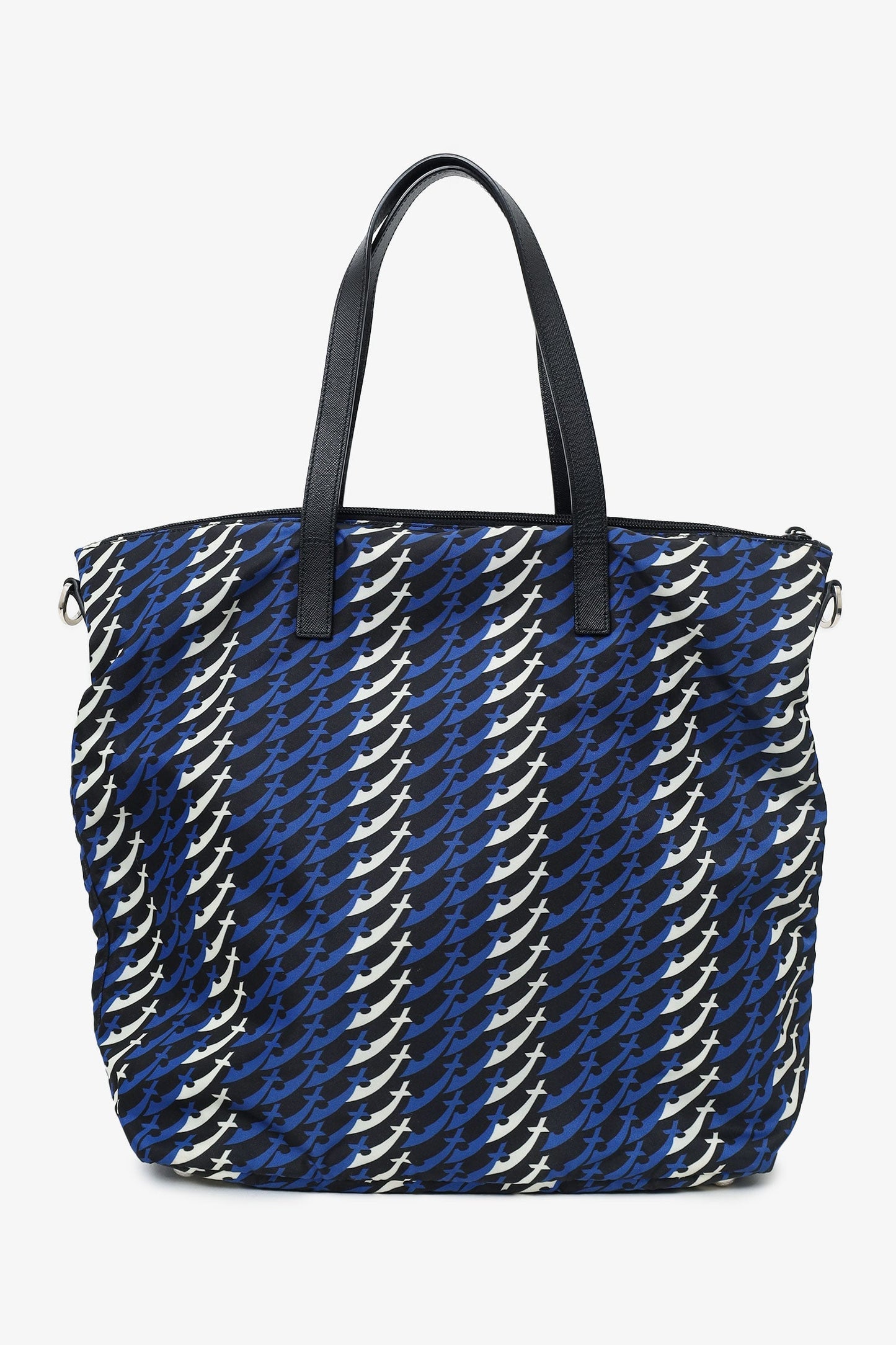 Prada Blue/Black/White Tessuto Stampato Tote with Strap