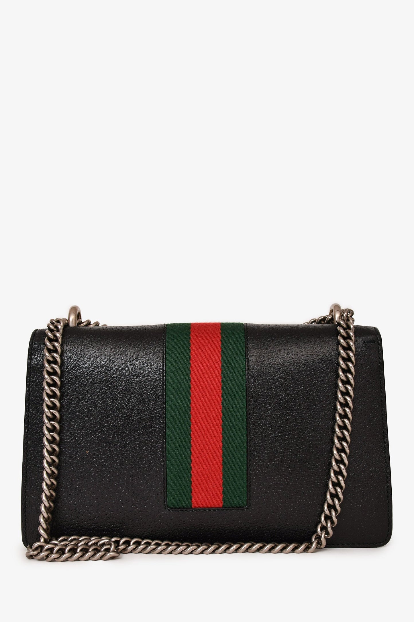 Gucci Black Grained Leather Medium Web Dionysus Chain Bag