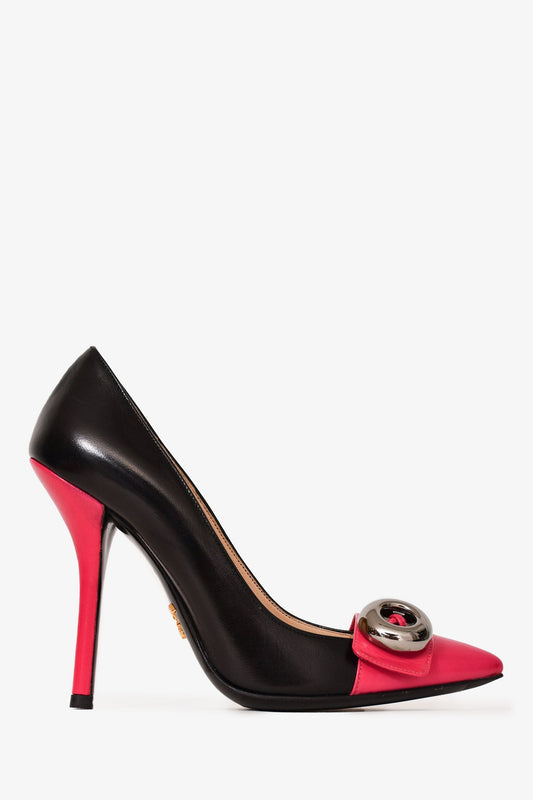 Prada Black/Pink Leather Button Pumps Size 36