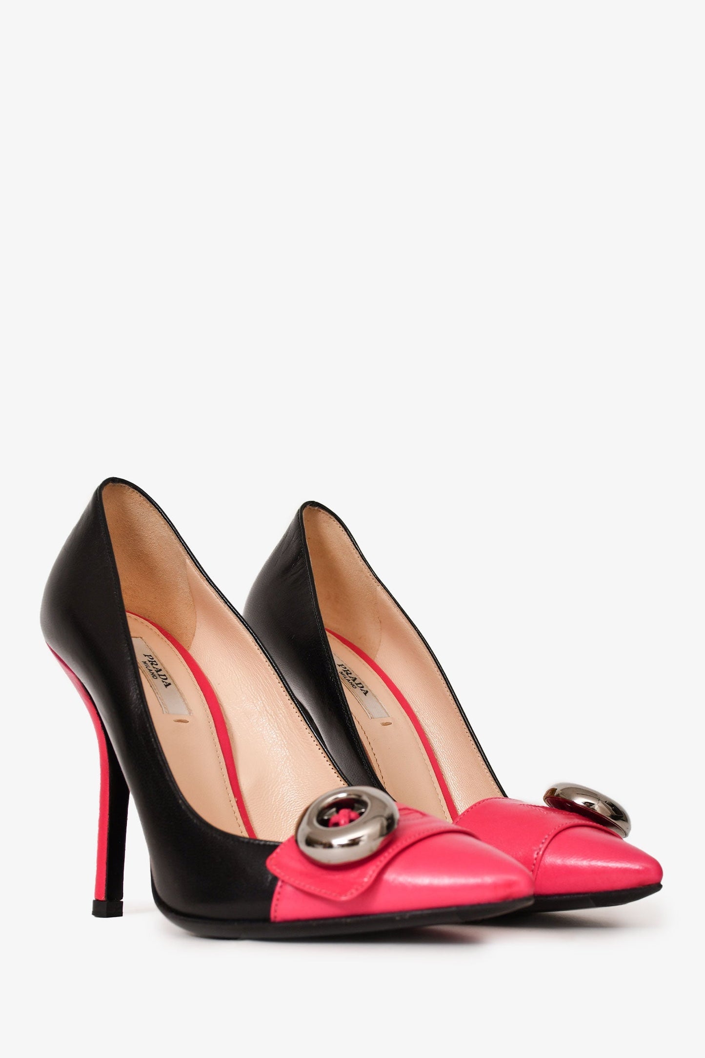 Prada Black/Pink Leather Button Pumps Size 36
