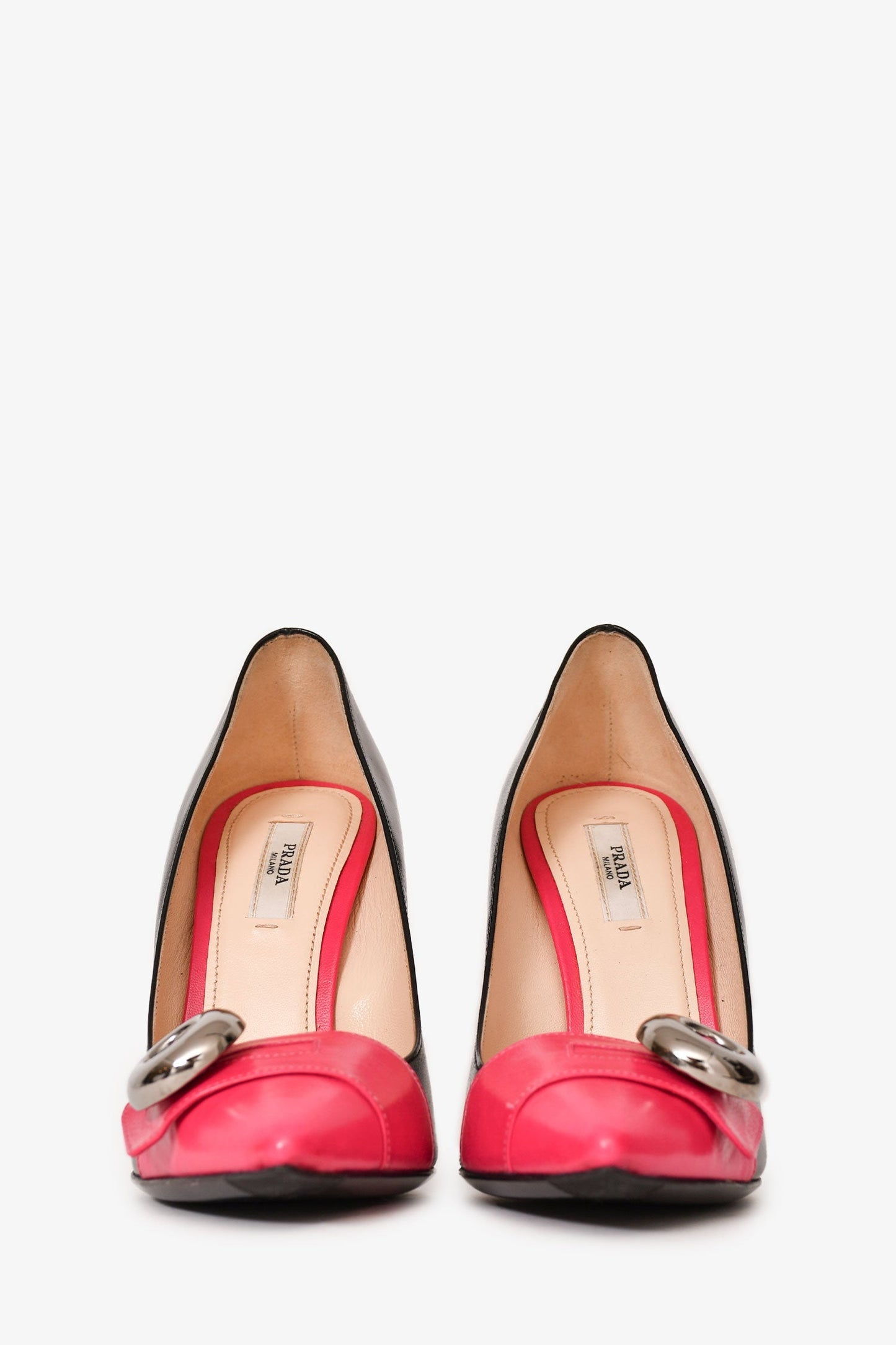 Prada Black/Pink Leather Button Pumps Size 36