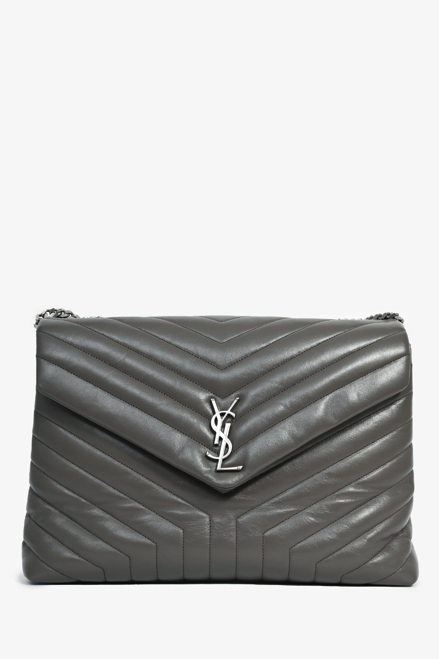 Saint Laurent 2018 Grey Chevron Leather Large Loulou Bag