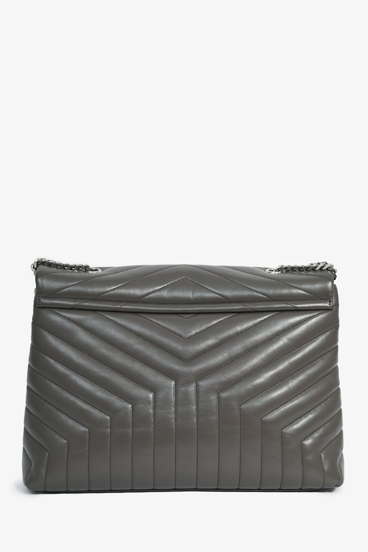Saint Laurent 2018 Grey Chevron Leather Large Loulou Bag