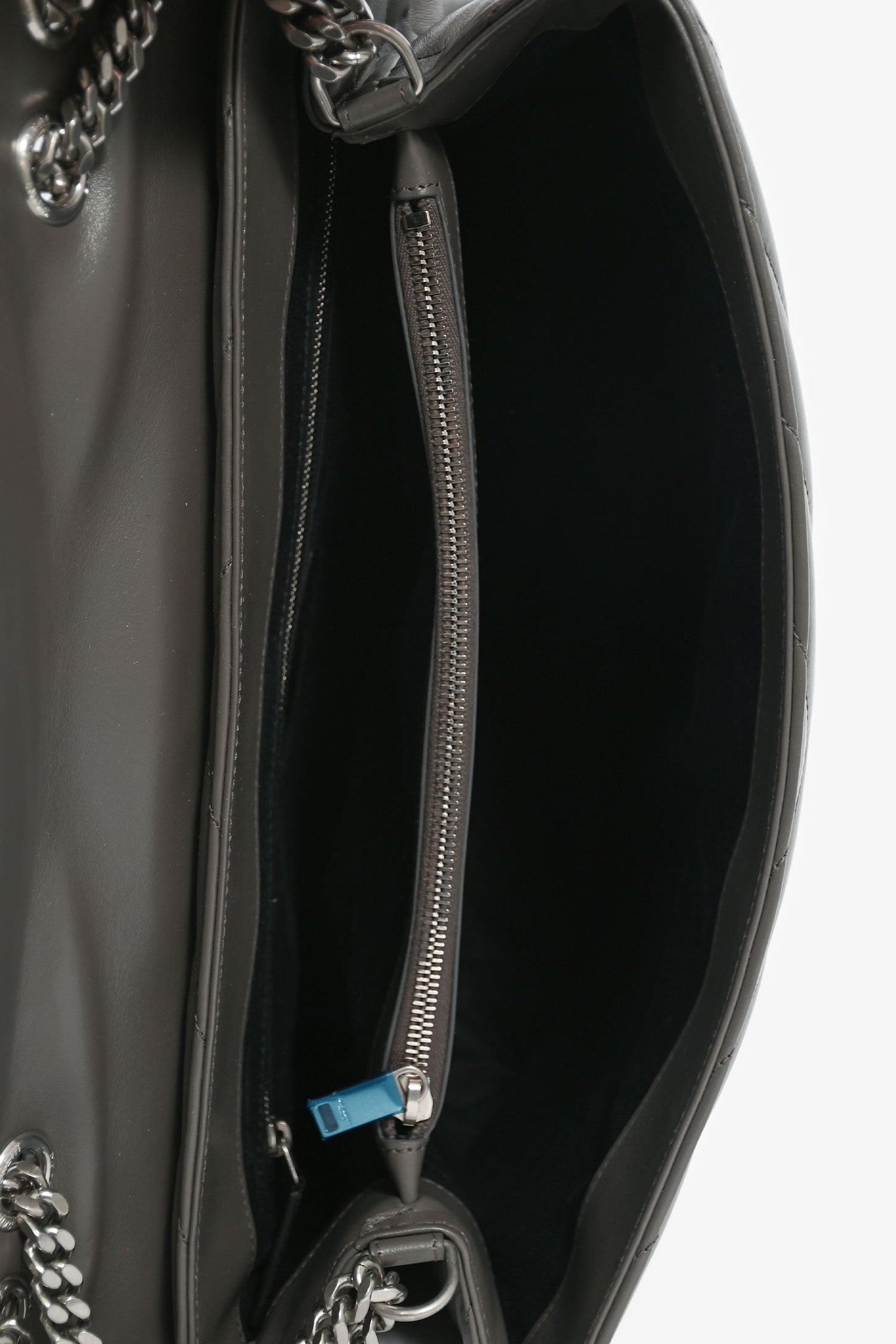 Saint Laurent 2018 Grey Chevron Leather Large Loulou Bag