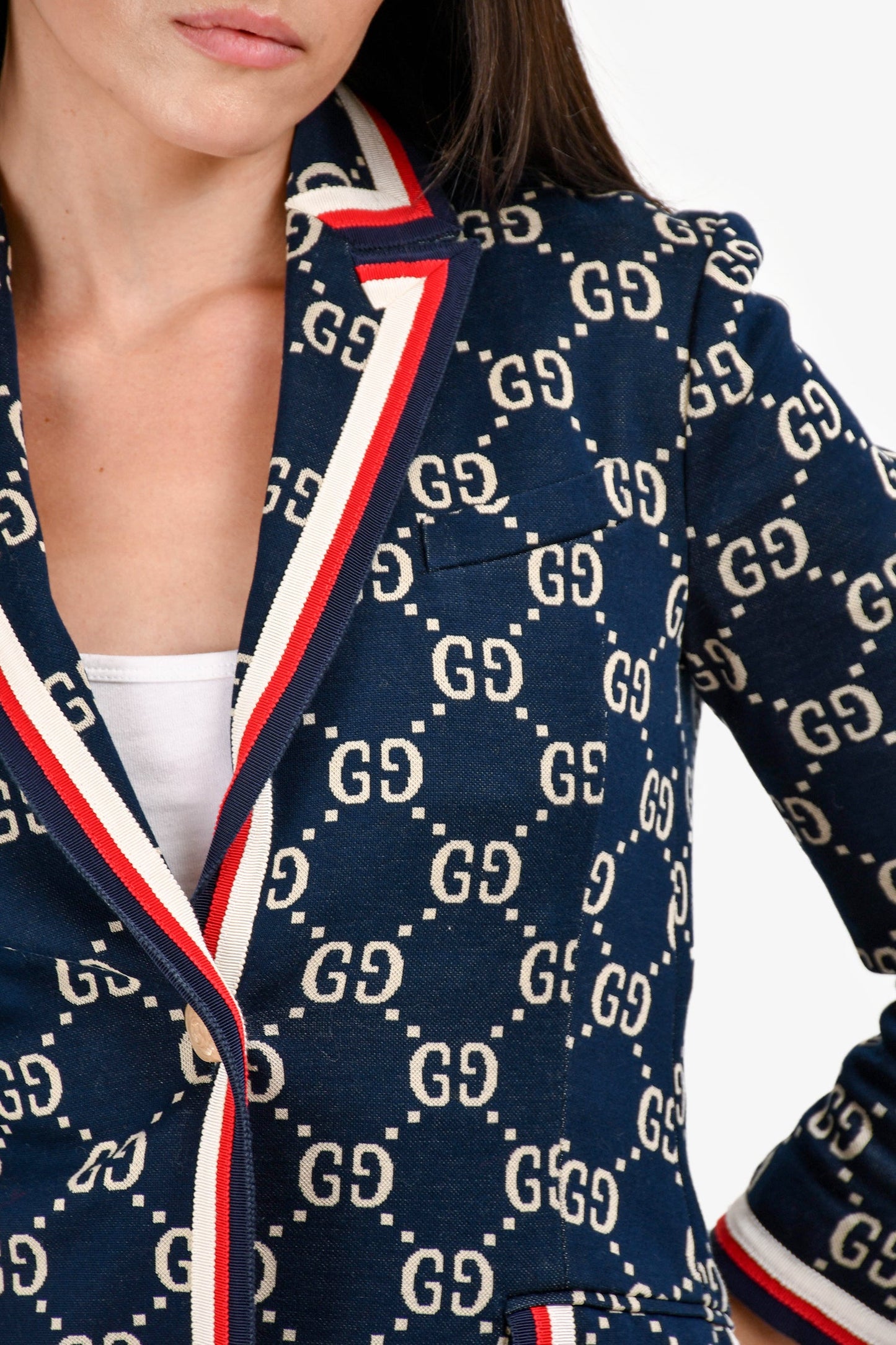 Gucci Navy Blue Jacquard GG Web Blazer Size XXS