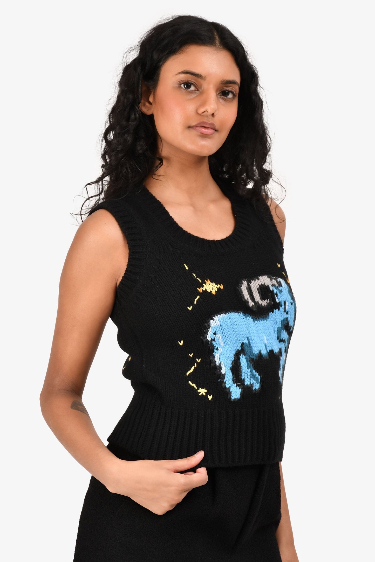 Christian Dior Black Wool Knit Capricorn Zodiac Top Size 4