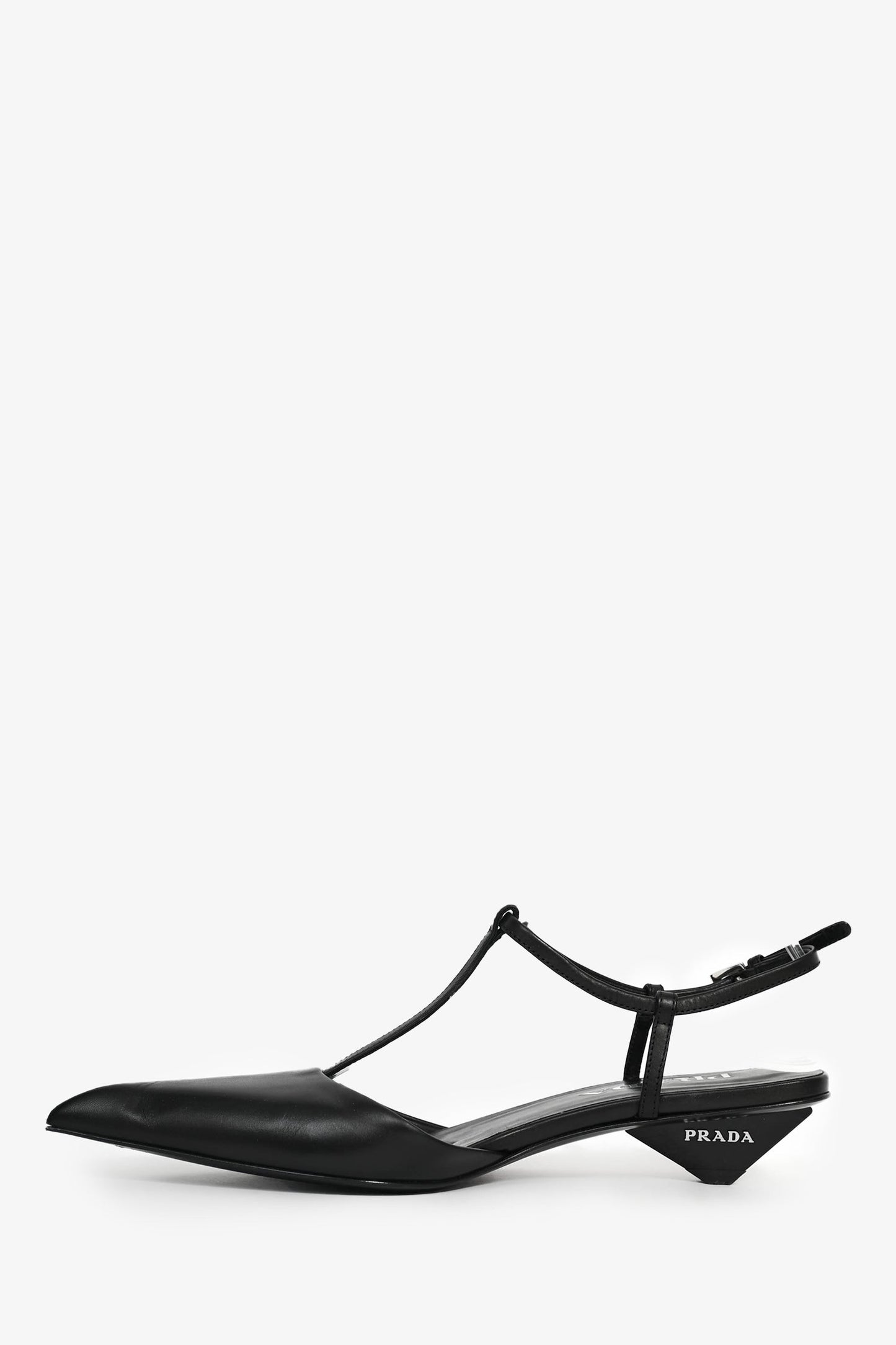 Prada Black Leather Pointed Toe T-Strap Ballerina Pumps Size 35.5